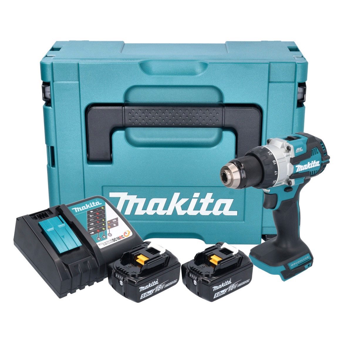 Makita Schlagbohrmaschine Makita DHP 489 RTJ Akku Schlagbohrschrauber 18 V 73 Nm Brushless + 2x