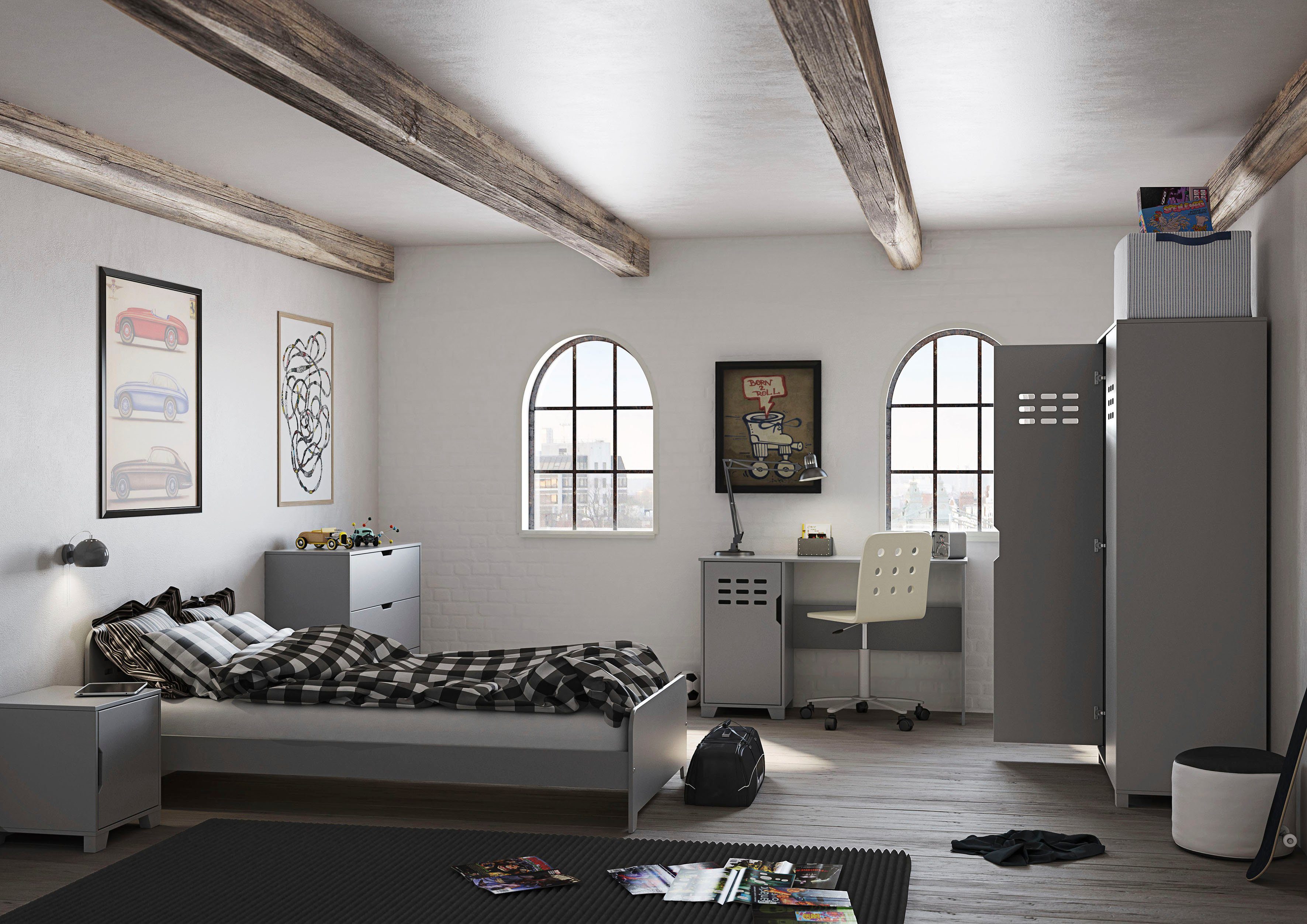 Industrial modernes Einzelbett grau im grau andas Loke, Look grau Jugendbett | | grau |