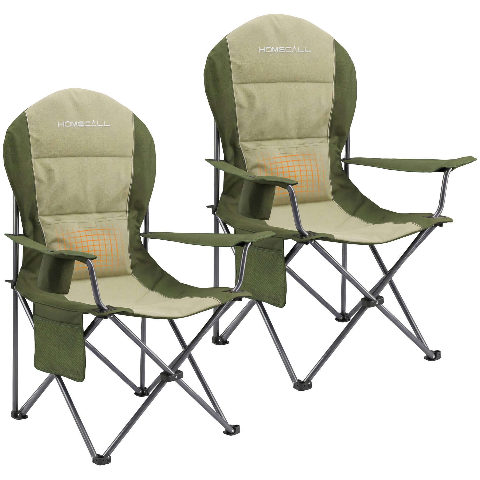 HOMECALL Campingstuhl Hochlehner 108cm mit Lendenwirbelstütze Klappstuhl Angelstuhl Faltbar (Bis 150kg, gepolstert, faltbar, stabil, 2 St), für Camp Garten Balkon
