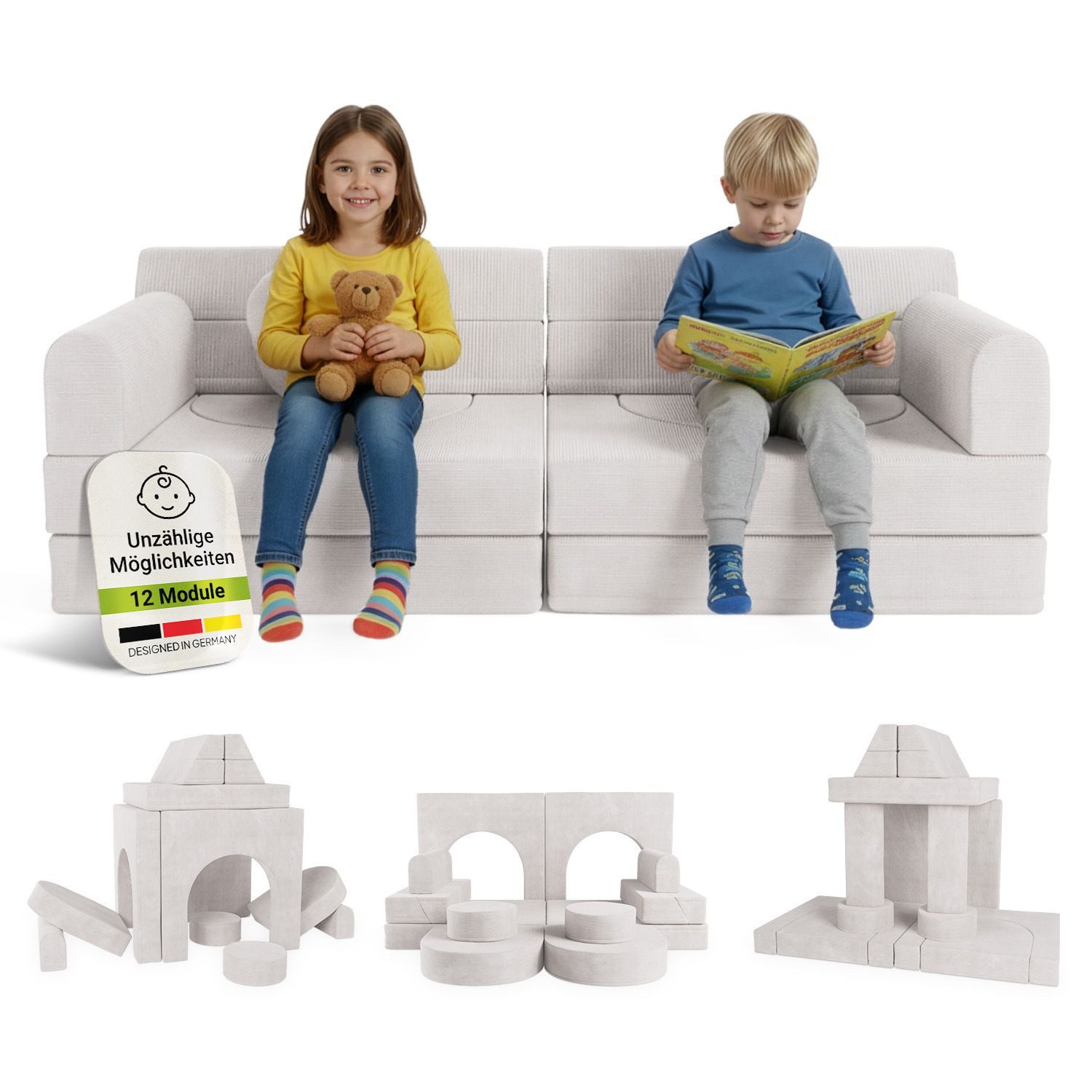 Juskys Kindersofa Kayo, 12 Teile, Modulares Spielsofa, Waschbare Cord-Bezüg günstig online kaufen