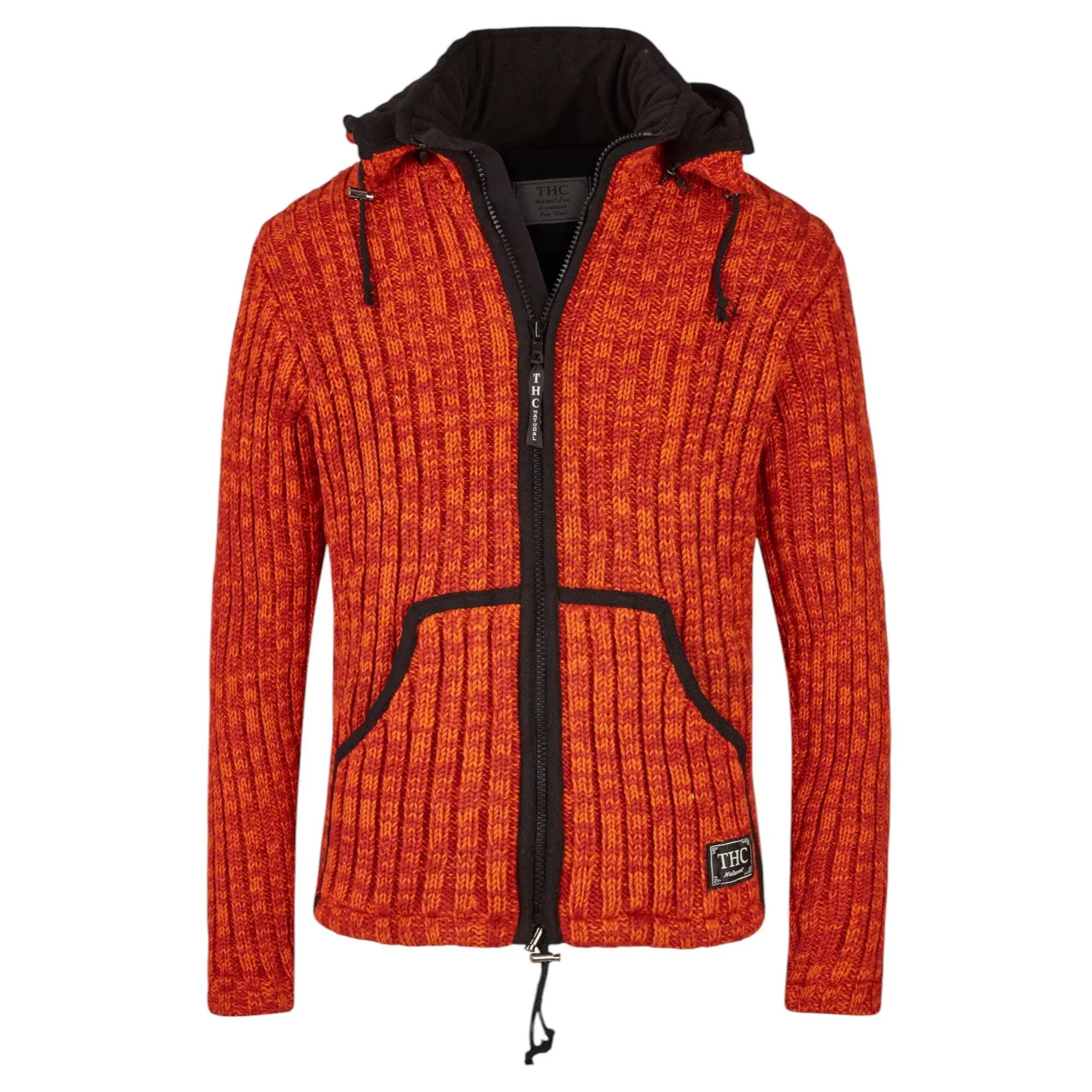 THC Natural Line Strickjacke THC Schafwollstrickjacke orange 719 (1 Stück, 1-tlg., 1 Stück) Strickjacke mit abnehmbarer Kapuze
