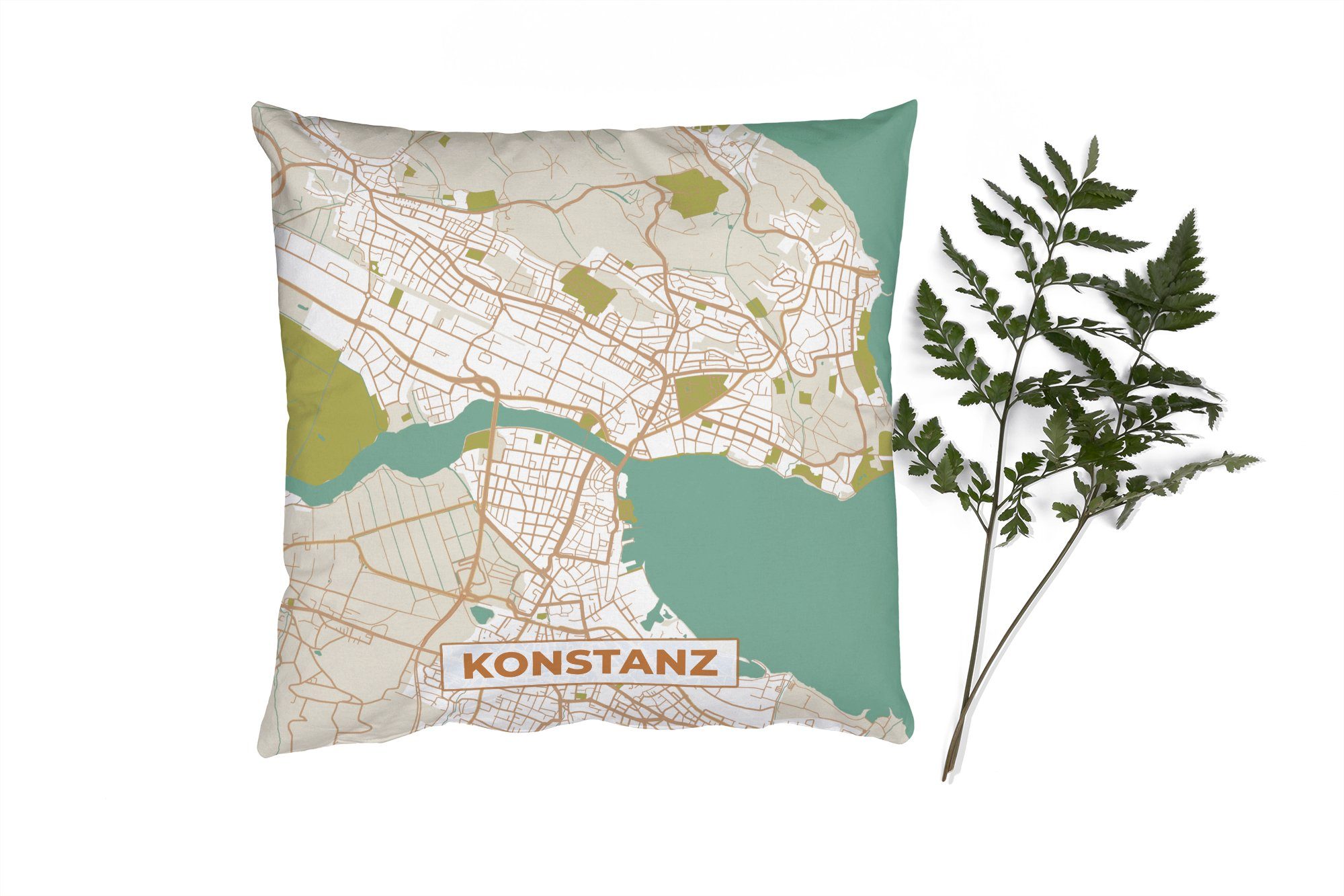 MuchoWow Dekokissen Konstanz - Vintage - Karte - Stadtplan, Zierkissen mit Füllung für Wohzimmer, Schlafzimmer, Deko, Sofakissen