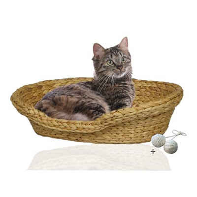 Rohrschneider Tierkorb Komfortables Katzenkörbchen aus Wasserhyazinthe geflochten, Katzenbett