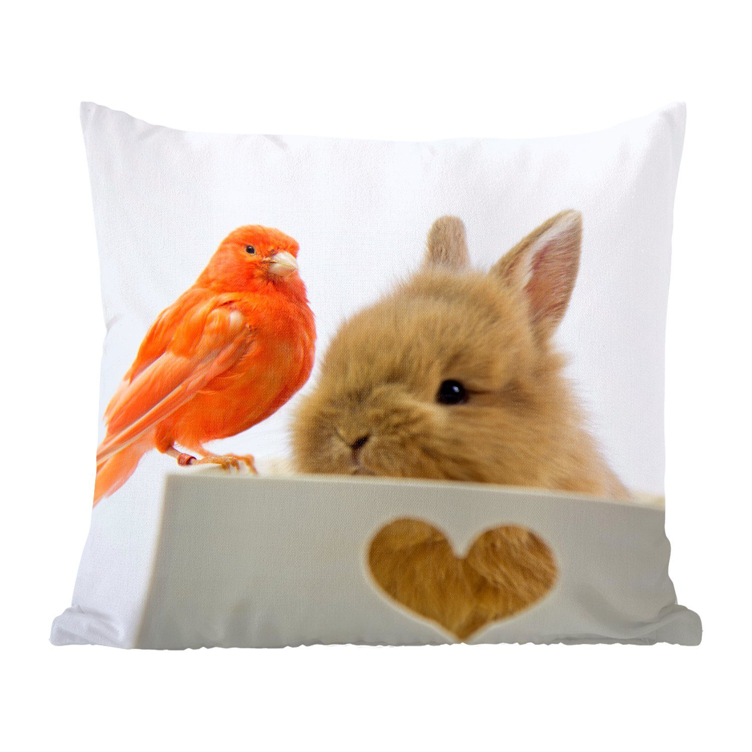 MuchoWow Dekokissen Tiere - Kaninchen für Sofakissen mit - Füllung Deko, Wohzimmer, Vogel, Schlafzimmer, Zierkissen