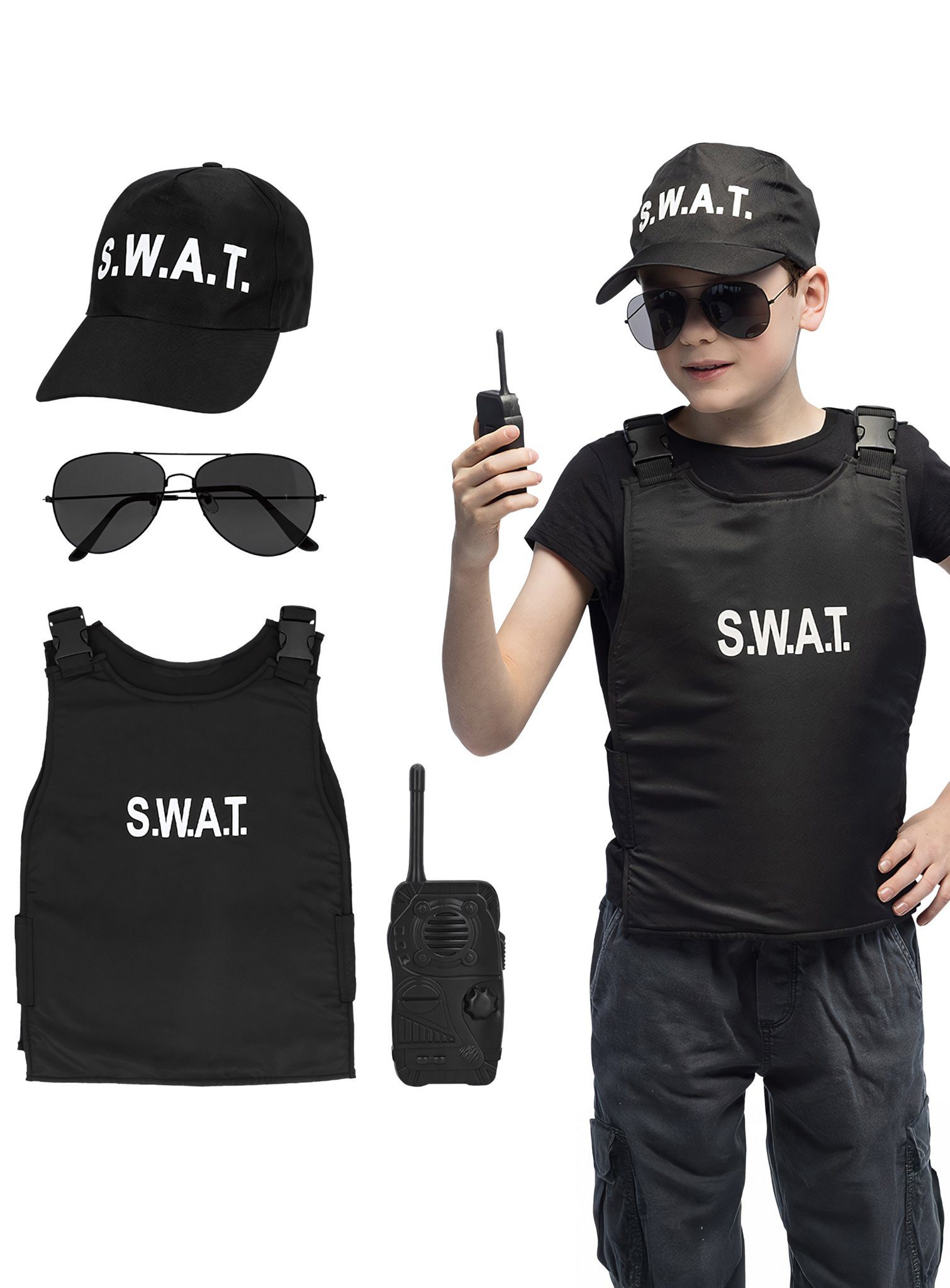 Boland Polizei-Kostüm S.W.A.T. Kostümset für Kinder, SWAT: Sehr Wichtige AusrüstungsTeile für Spezialkräfte