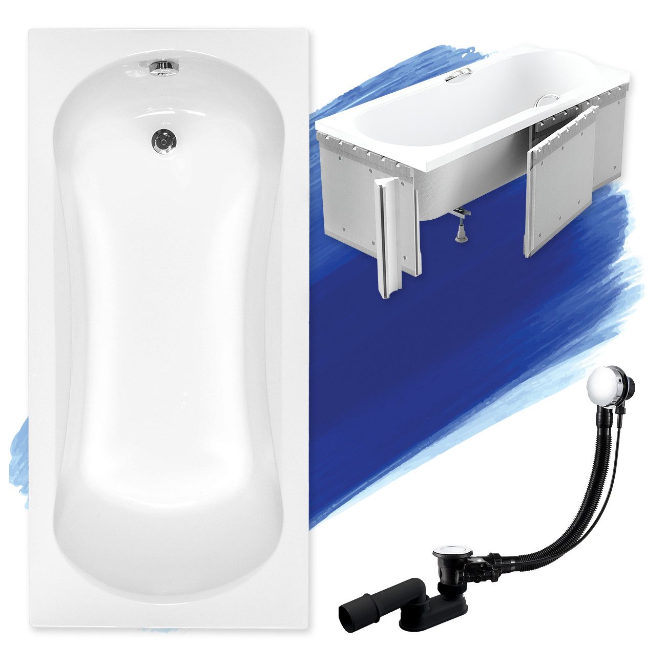 KOLMAN Badewanne Rechteck Aria 130x70, Ablaufgarnitur günstig online kaufen