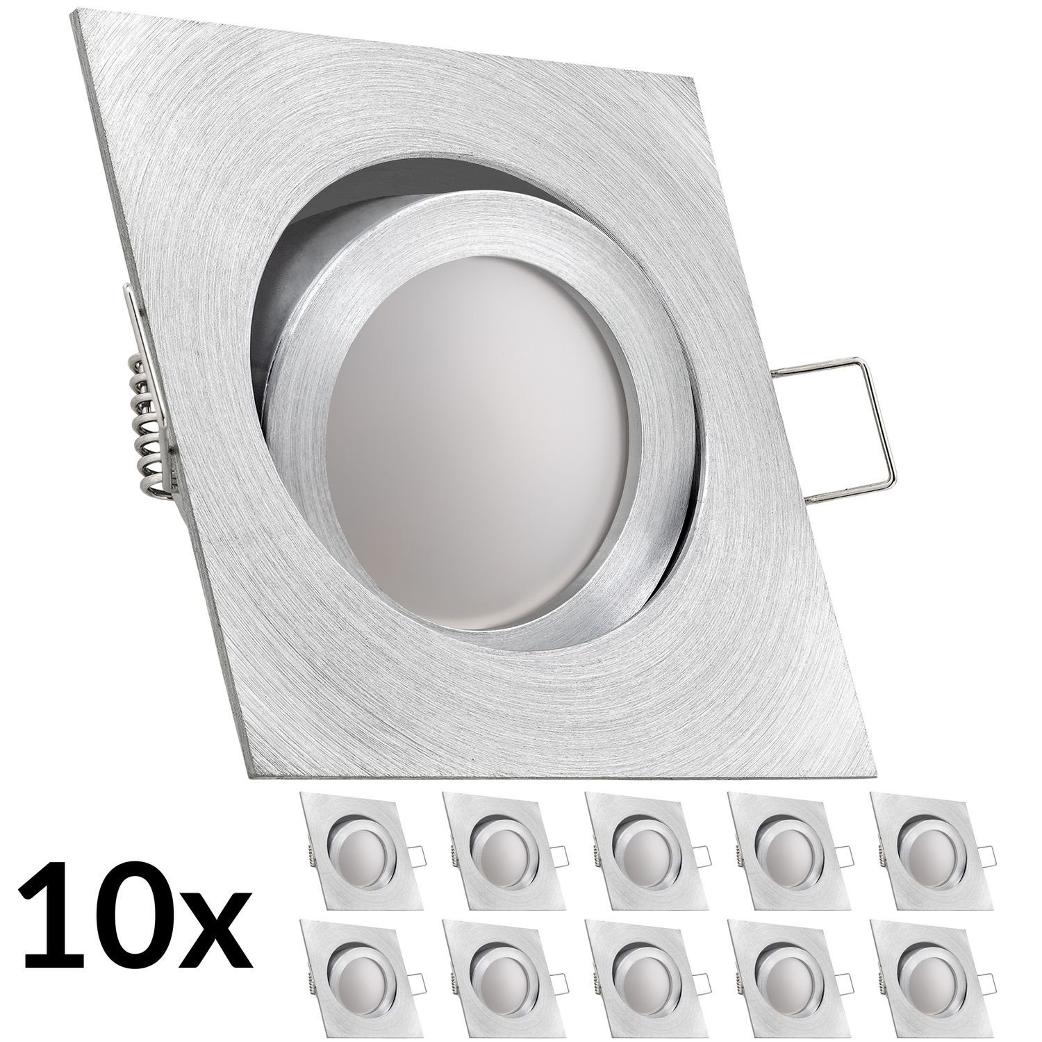 LEDANDO LED Einbaustrahler 10er LED Einbaustrahler Set Aluminium natur mit 4000K LED GU10 Markens