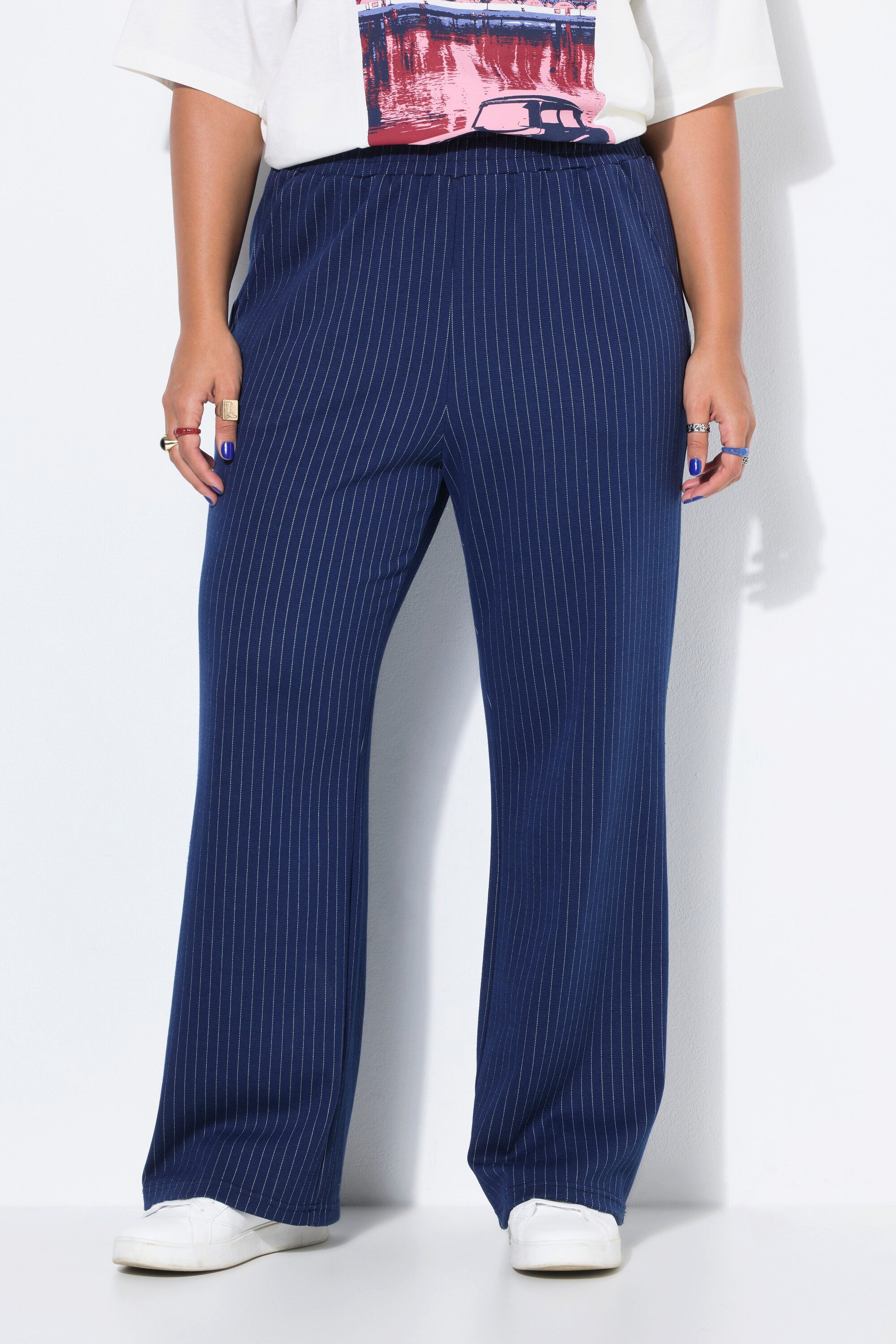 Schlupfhose Nadelstreifen-Hose Straight Wide Legs Elastikbund