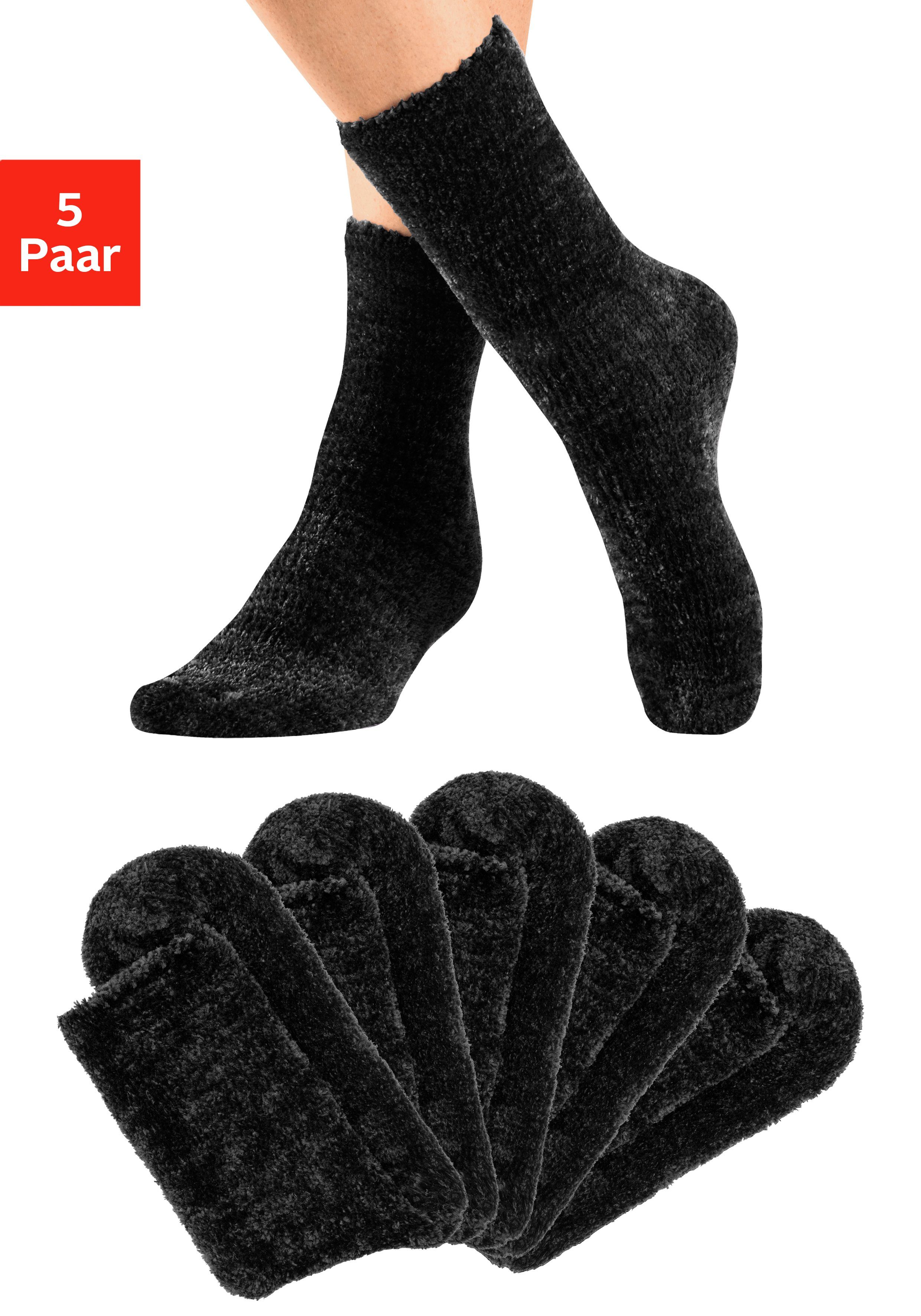 Lavana Kuschelsocken Bettsocken (Packung, 5-Paar) mit weichem, leicht glänzendem Chenillegarn