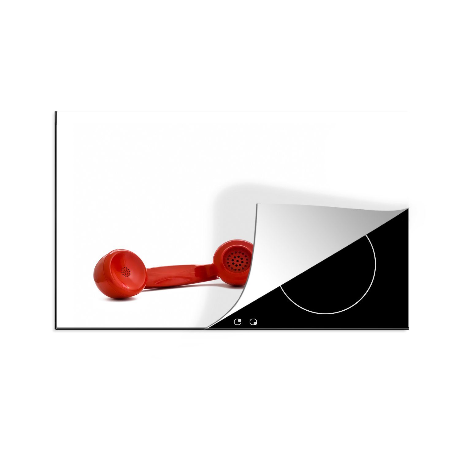 Retro-Telefons, MuchoWow eines 81x52 Hupe die tlg), Vinyl, (1 Herdblende-/Abdeckplatte cm, küche, roten für Schutz Die Ceranfeldabdeckung Induktionskochfeld