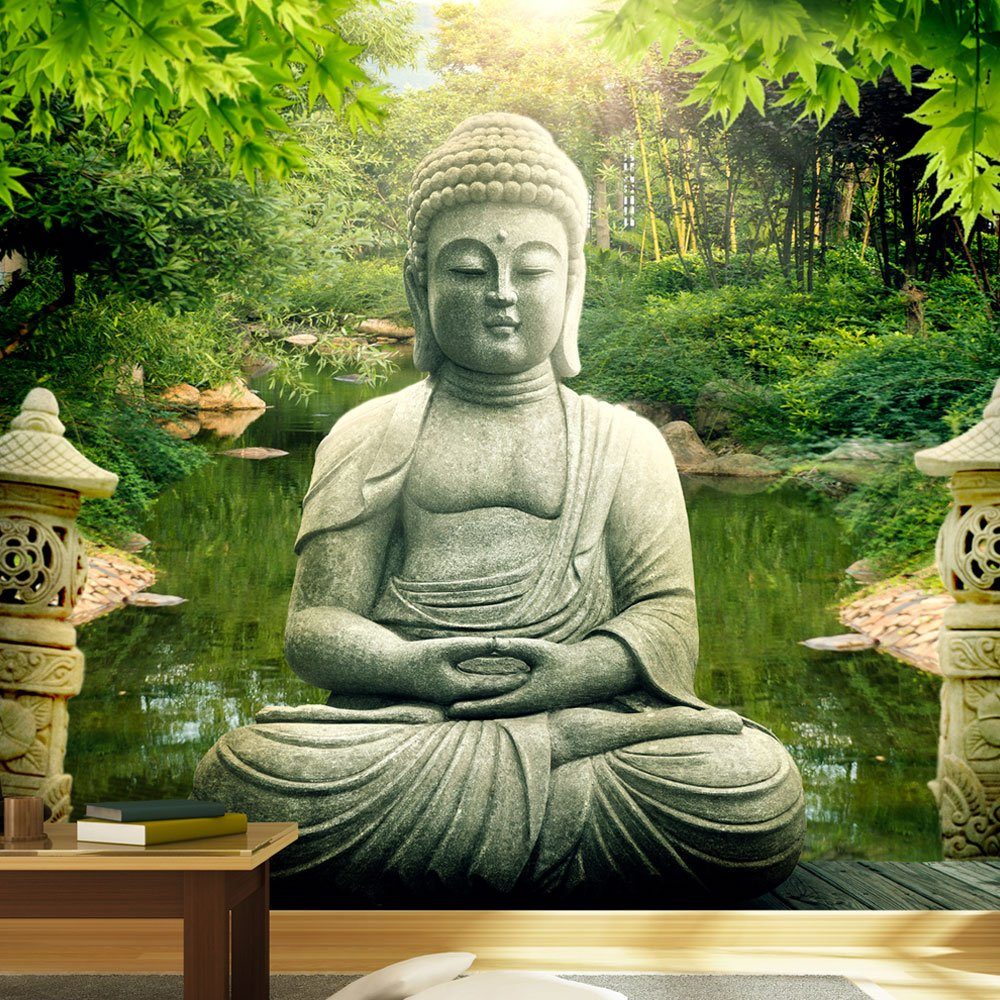 KUNSTLOFT Vliestapete Buddhas Garten 3x2.1 m, halb-matt, lichtbeständige Design Tapete