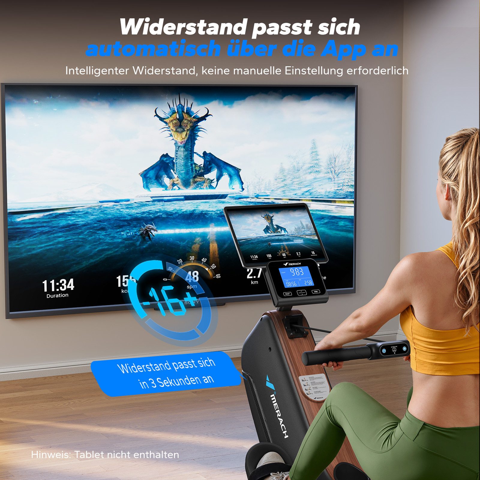 MERACH Rudergerät für Zuhause, Leises Magnetisches Rudergerät, mit LCD-Display (Rudermaschine mit Bluetooth-Verbindung, faltbar, selbstbetriebes Gerät, Kompatibel mit Kinomap, Tablet- und Flaschenhalter, LCD-Anzeige), magnetischer Widerstand, einfache Montage, platzsparend, bis 158 kg
