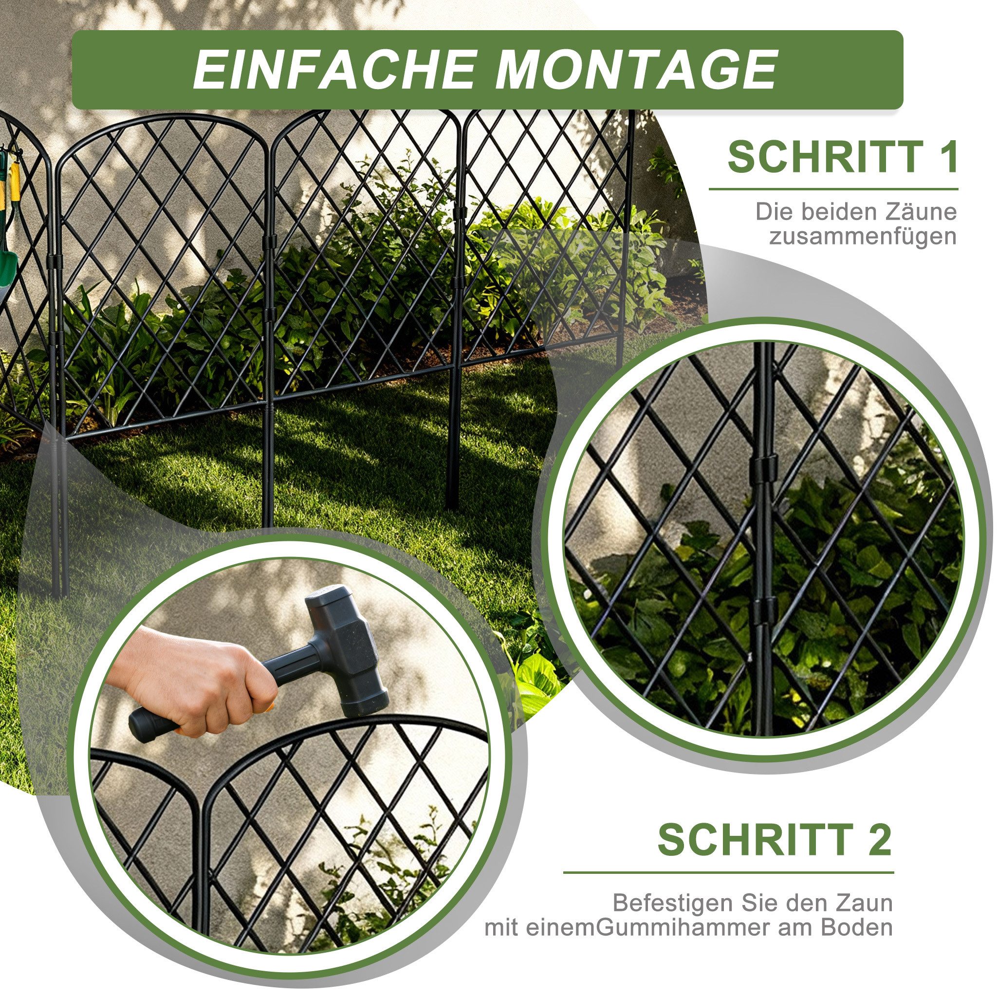 FIVMEN Gartenzaun Tierbarriere Zaun aus Metall Dekorativer Hundezaun Outdoor Tier, (10pcs/25pcs), Outdoor Tier Barriere für Tierbarriere 60 x 32cm (Rhombus) – Bild 5 von 5