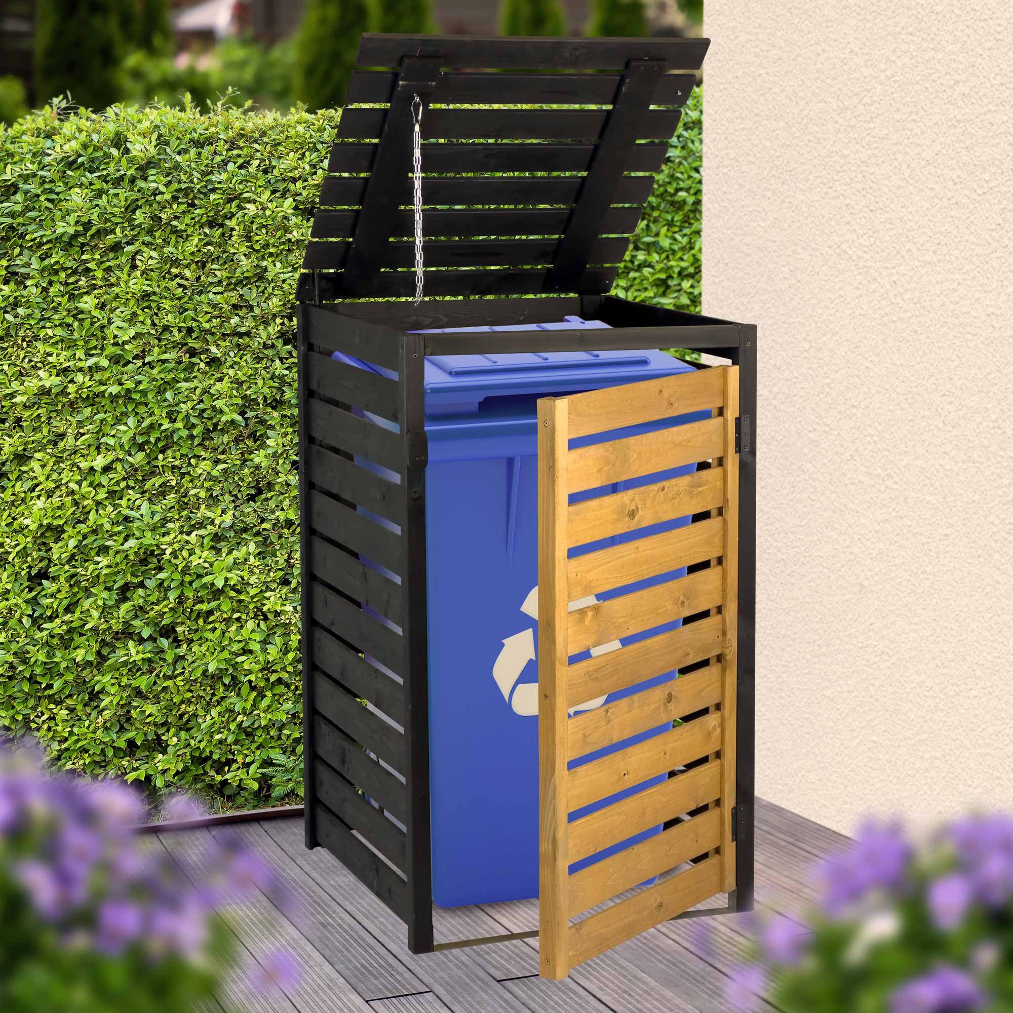 dobar Mülltonnenbox Mülltonnenverkleidung 120 L, schwarz-braun, aus robustem lasiertem Fichtenholz