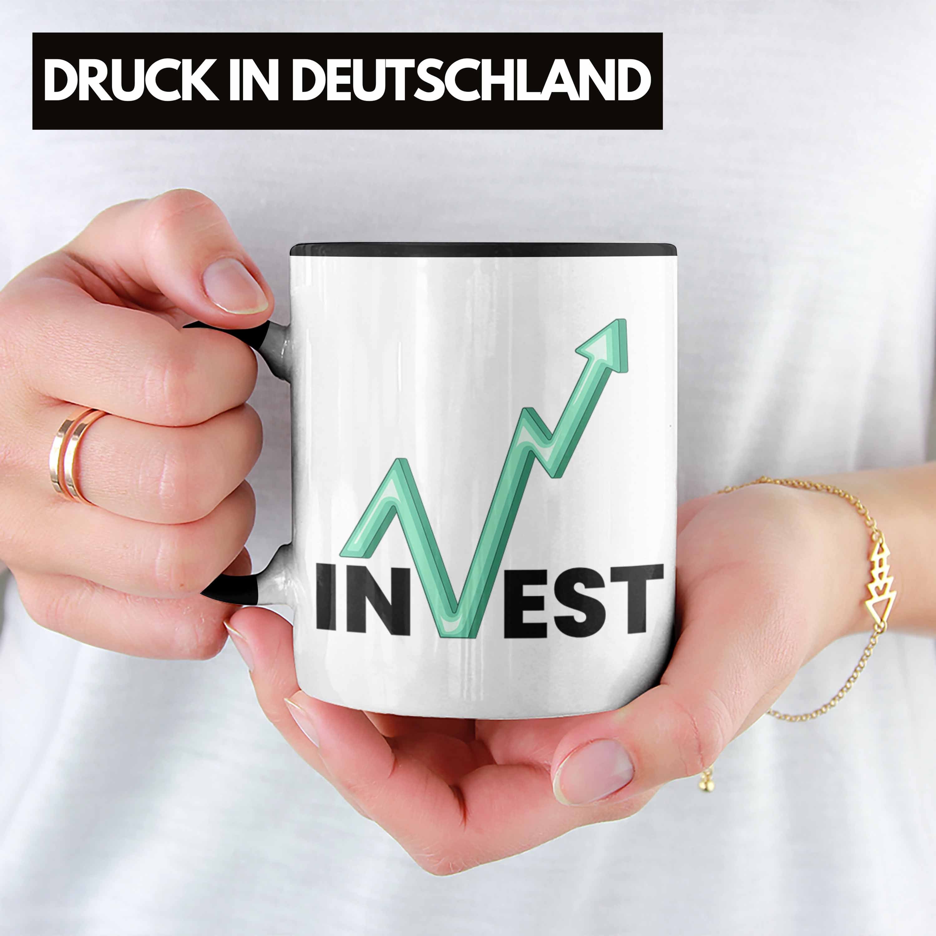 Trendation Tasse Trader Geschenk Börsenfans und Aktien Li Schwarz "Invest" für Tasse Investment