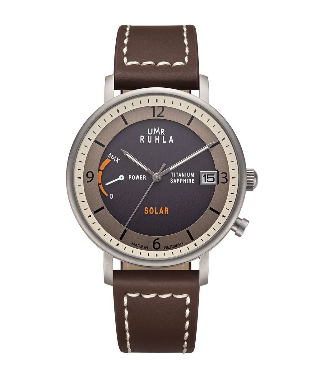 UMR Ruhla Solaruhr Titan Solaruhr 94101 Braun Lederband 41 mm, Made in Germany