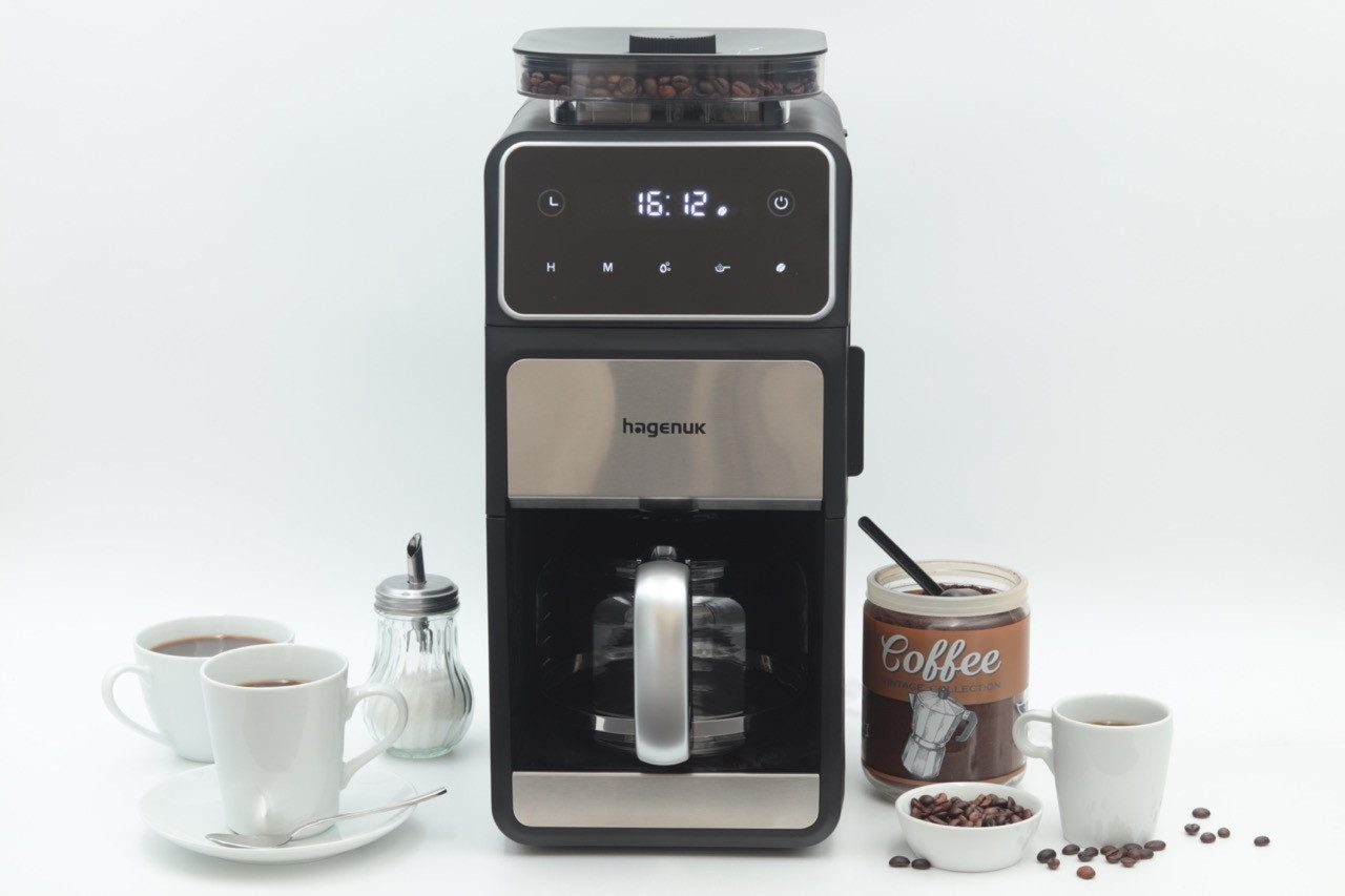 Hagenuk Kaffeemaschine mit Mahlwerk, 1.5l Kaffeekanne, Permanentfilter, abnehmbarer Wassertank