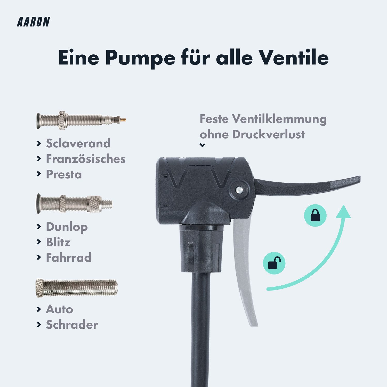 AARON Standpumpe Sport One 2.0 Fahrrad-Luftpumpe alle Ventile Manometer Standpumpe