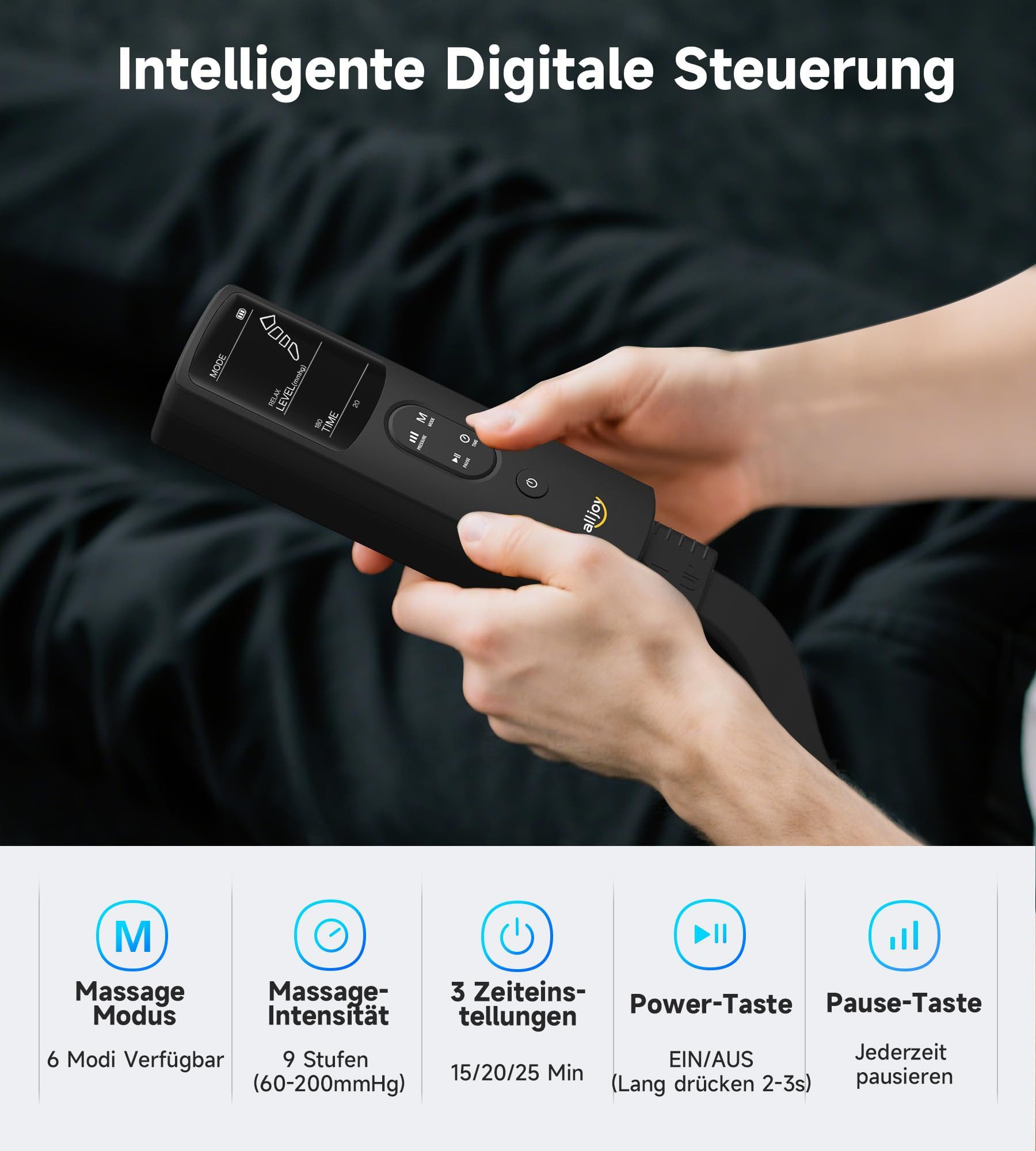 ALLJOY Massagegerät Beinmassagegerät für Durchblutung und Schmerzlinderung, Massagegerät Bein mit Kompression für die Lymphdrainage, sequenzielle Luftkompressio – Bild 4 von 5