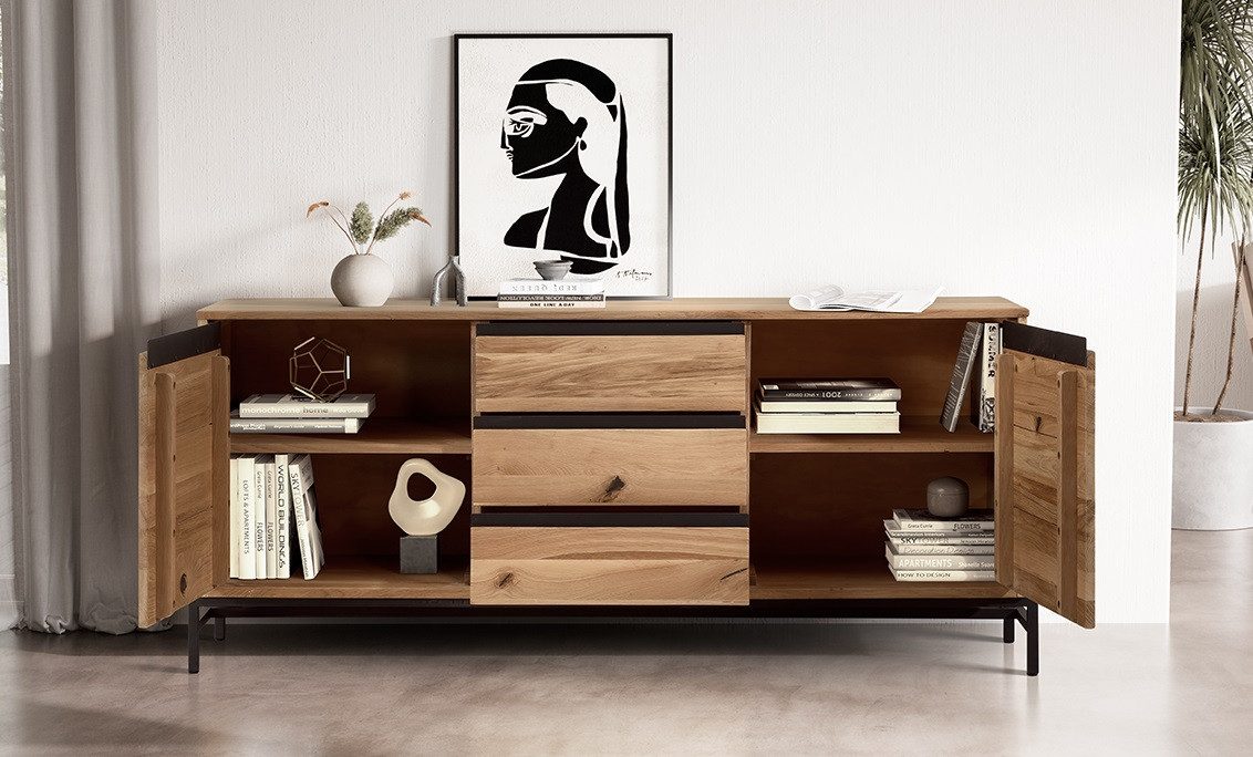 Main Möbel Sideboard Sideboard 155x67cm 'Veneza' Wildeiche & Metall schwarz