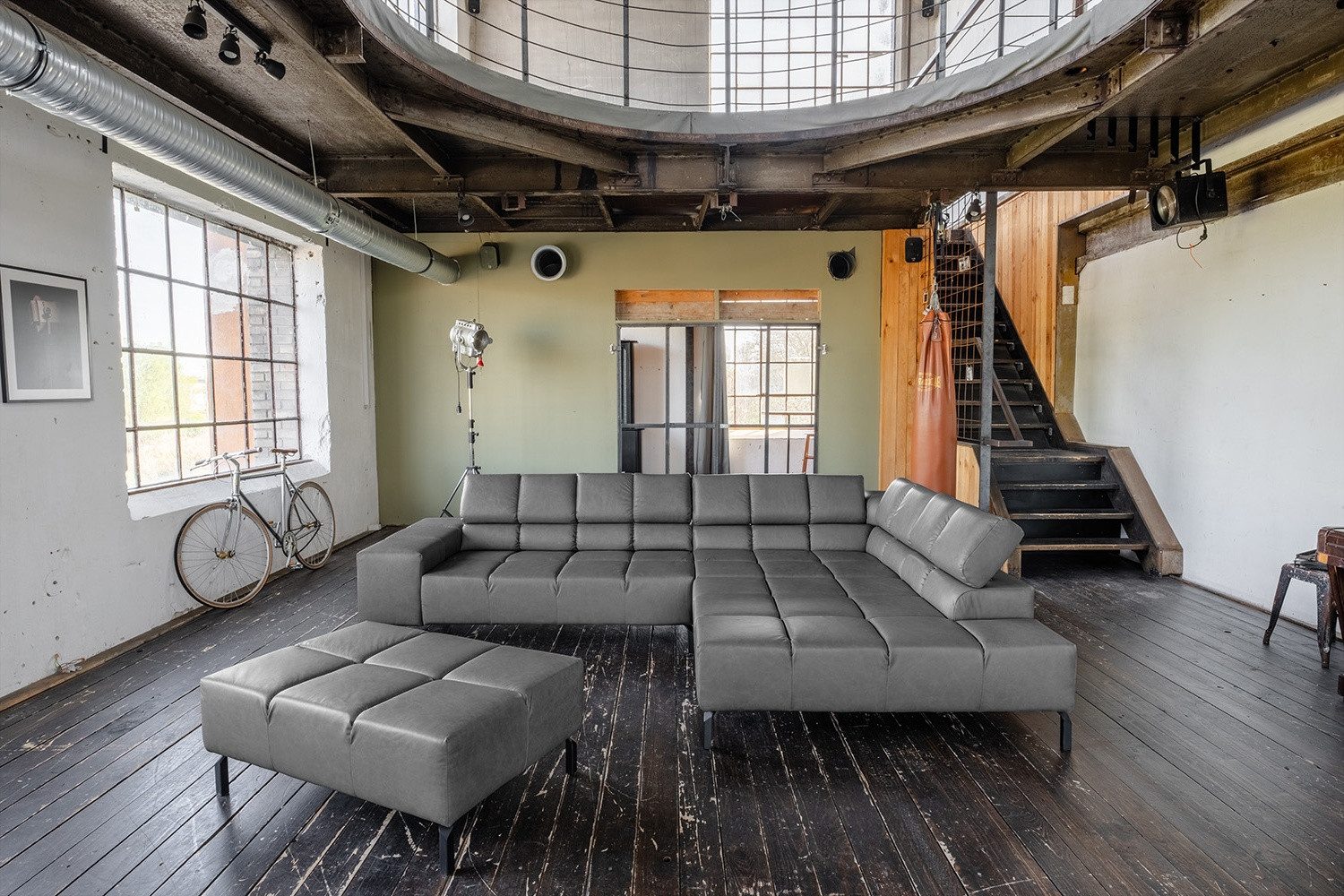 KAWOLA Ecksofa, L-Form rechts oder links Leder mit Hocker verschiedene Farben