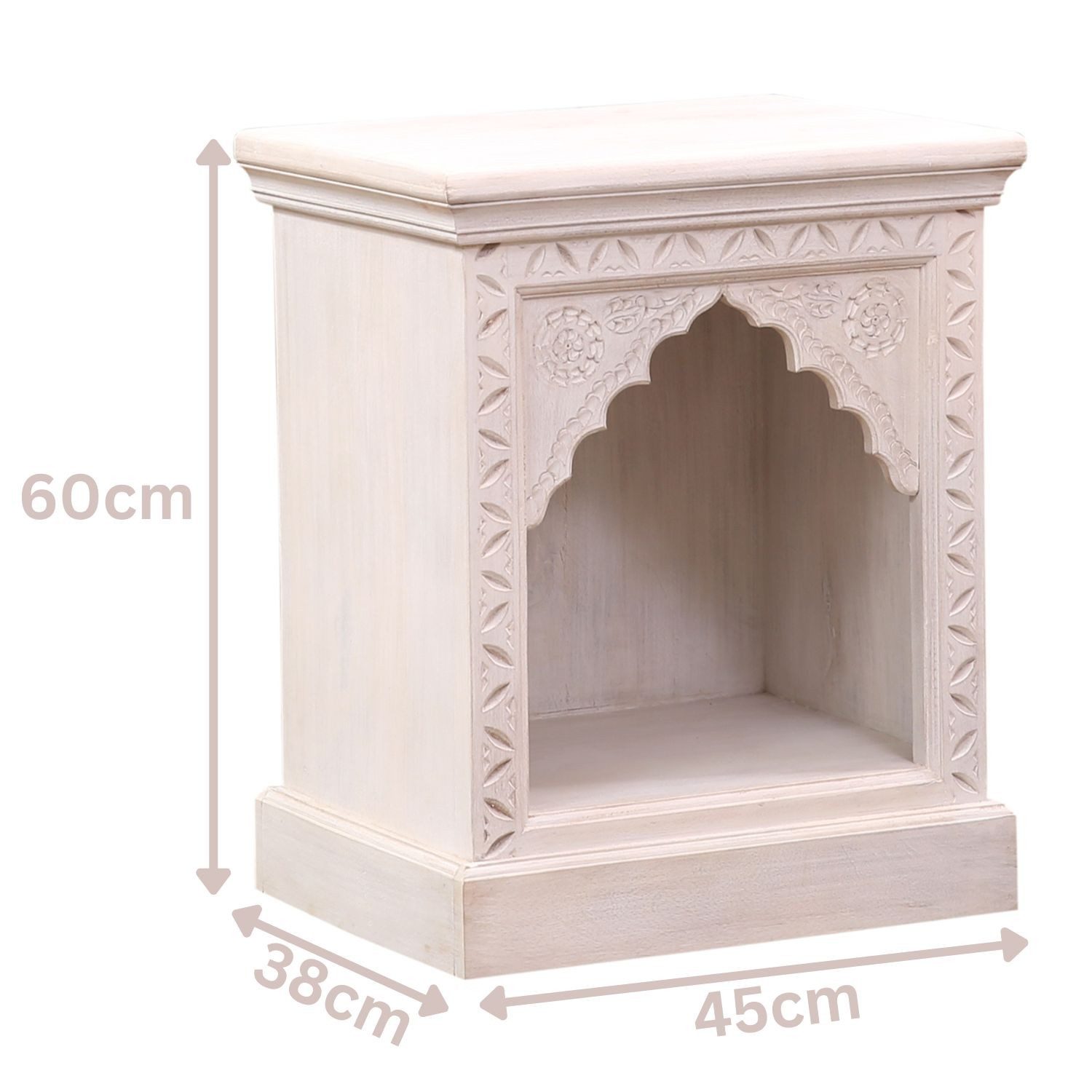 Marrakesch Orient & Mediterran Interior Nachttisch Orientalischer Nachttisch Heba edel aus Mangoholz in Shabby Weiß 60 cm (1-St), Handarbeit