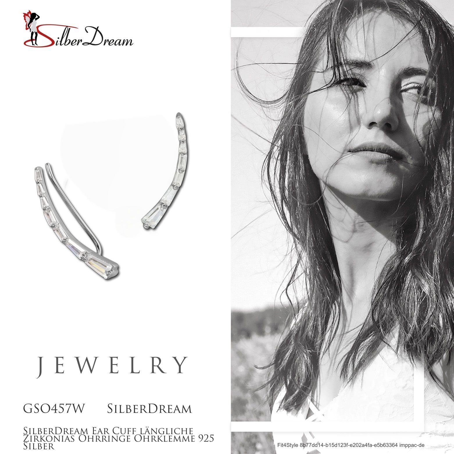 SilberDream Paar Ohrklemmen SilberDream weiß Ear Cuff Ohrringe (Ohrklemme), Damen Ohrklemme Ear Cuff längliche Zirkonias 925 Sterling Silber, weiß