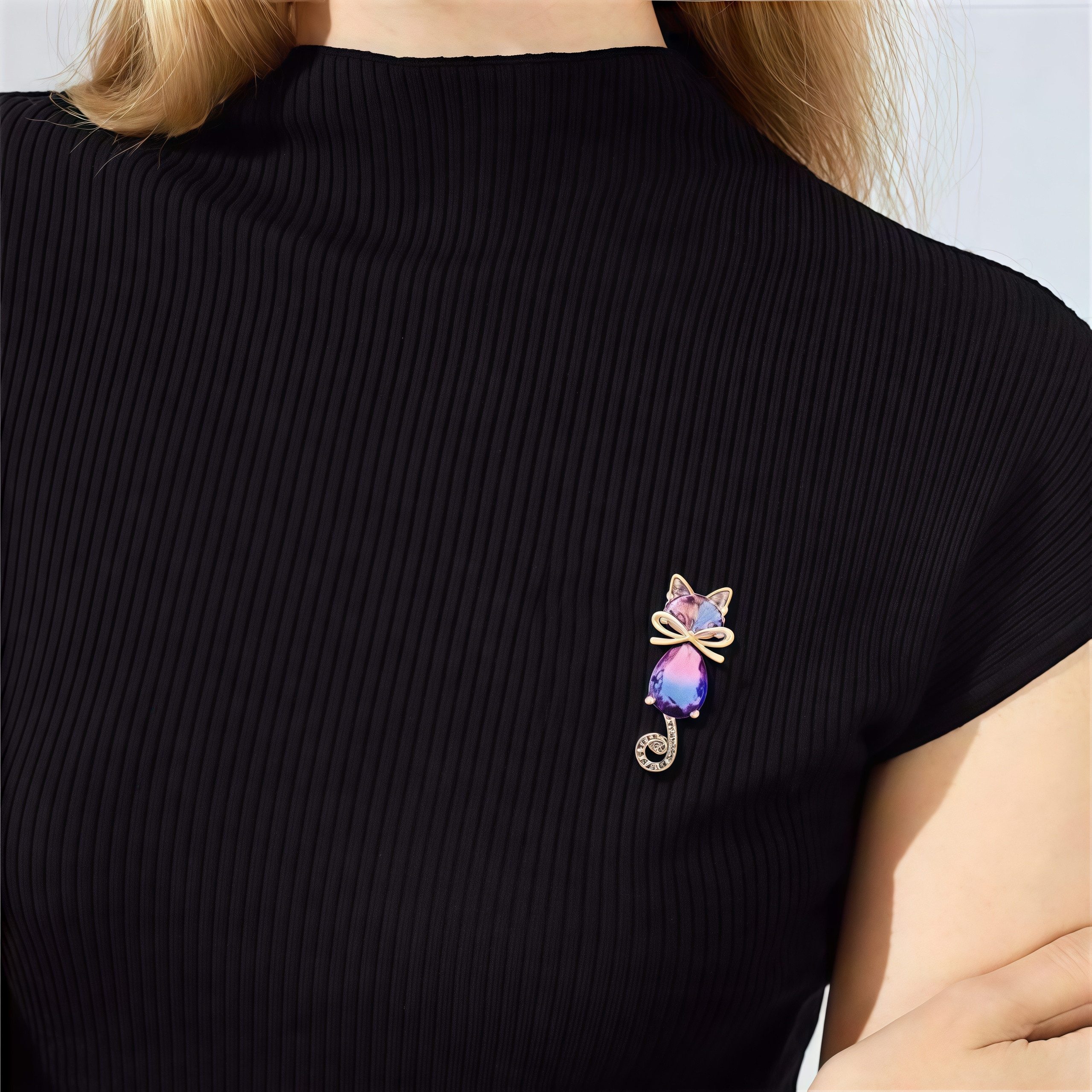 FOUORTUNATE-BEE Brosche Kristall-Katzenbrosche mit niedlicher Schleife und günstig online kaufen