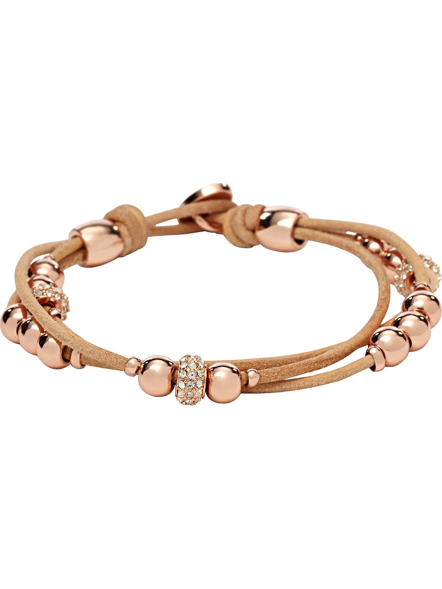 Armband Fossil Damen-Armband Edelstahl, Leder Glasstein