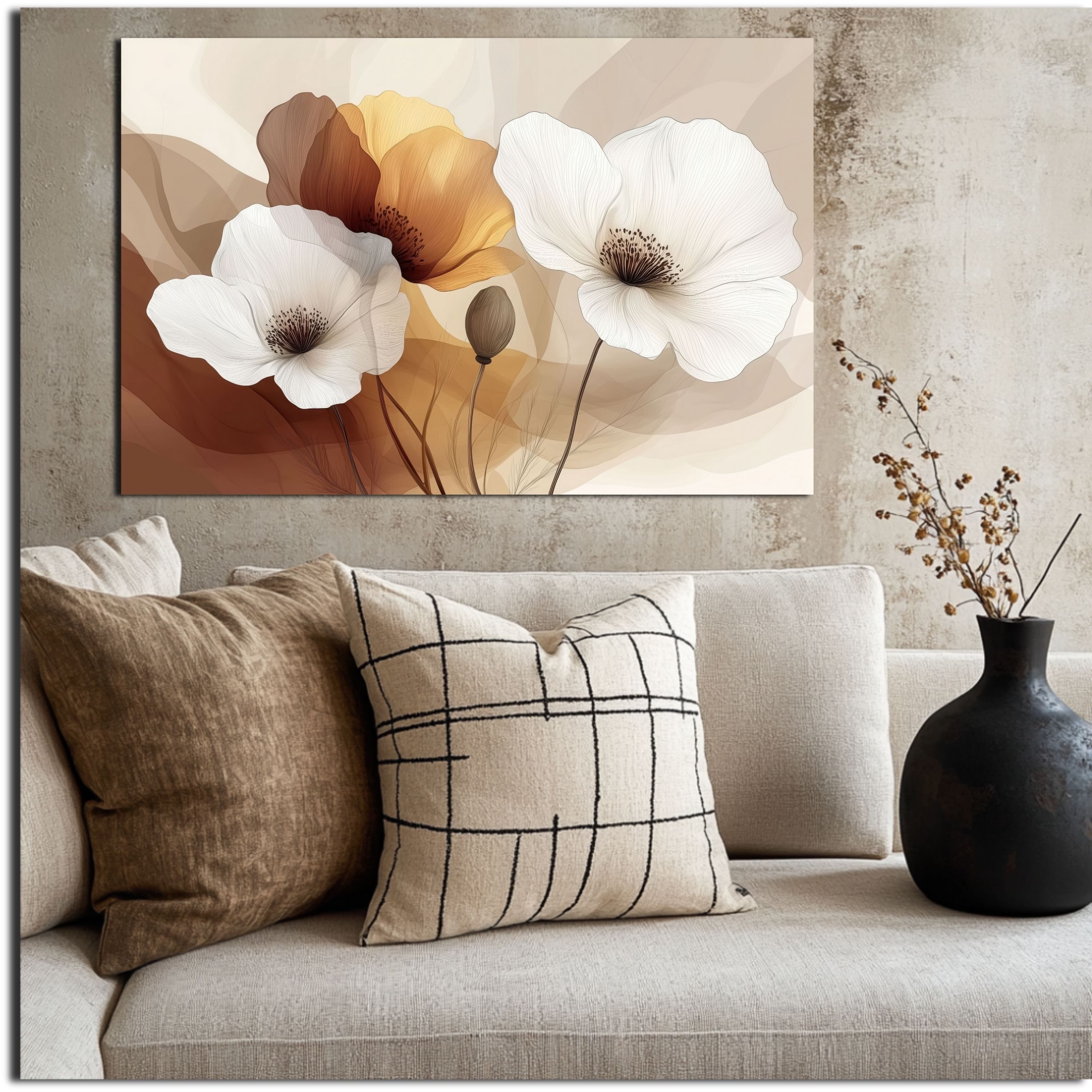 DARO Design Leinwandbild Modern Abstrakt Wandbilder XXL Wandbild Wand Deko Leinwand Bilder, (Blüten Braun - Bild groß Wohnzimmer Schlafzimmer Küche Esszimmer Einteilig Querformat Fotodruck Leinwände Wanddeko Abstrakte Kunst Boho), 30x20cm