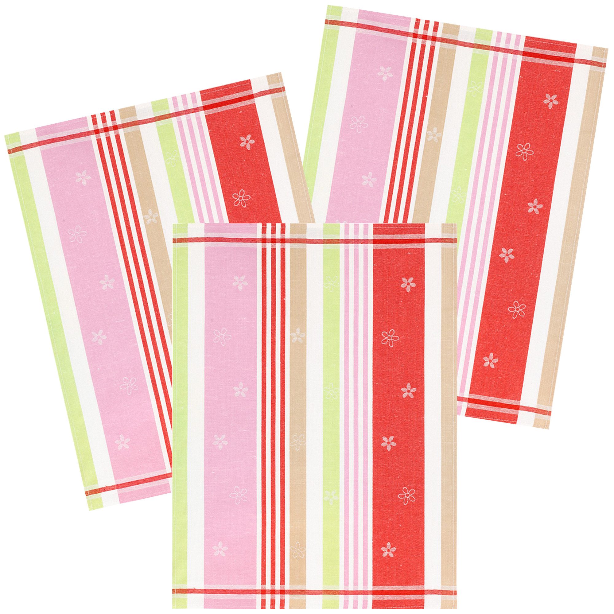 Kracht Geschirrtuch Blümchen, (Set, 3-tlg., 3-teilig), Полотенца для посуды ca. 50 x 70 cm Halbleinen Jacquard