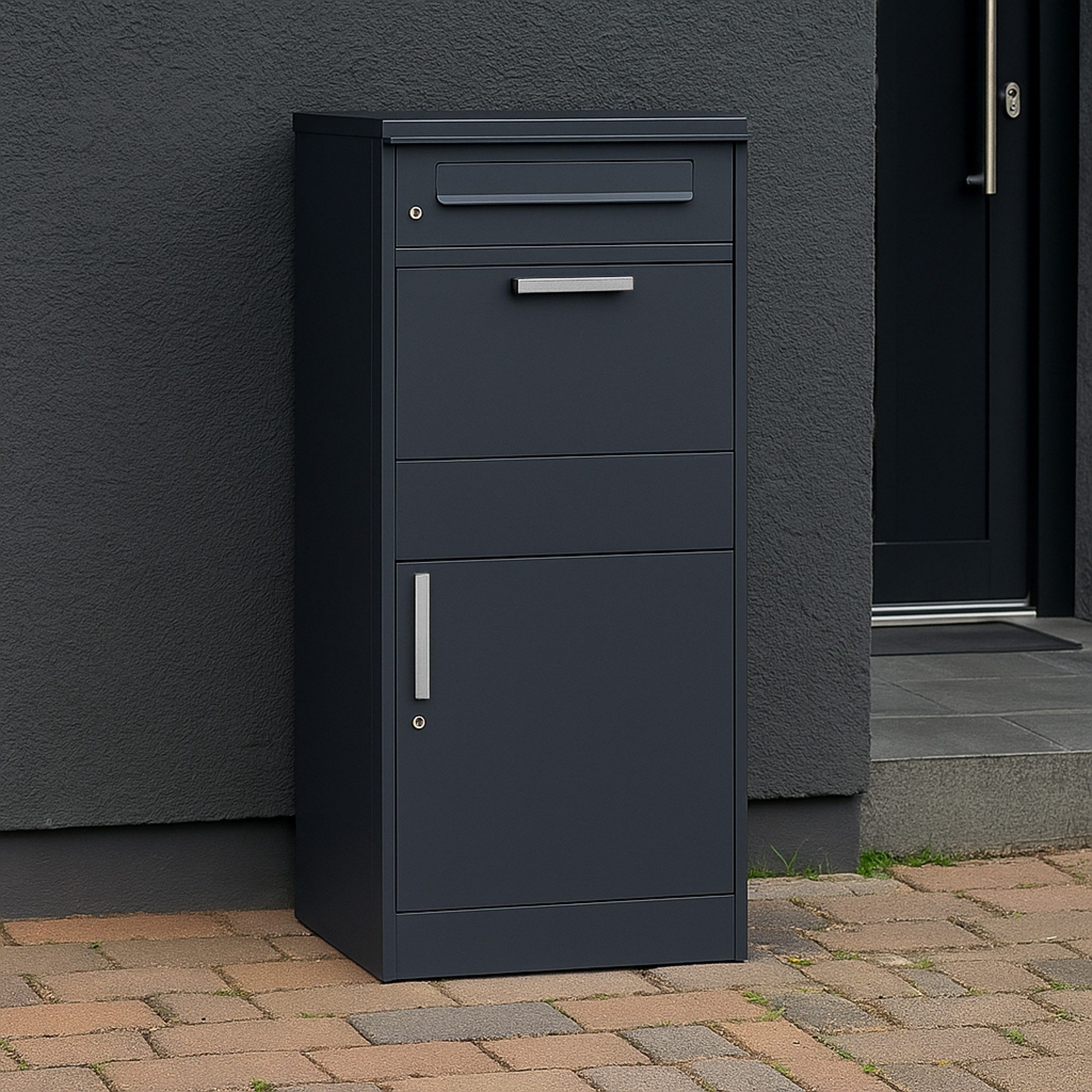 Zelsius Paketbriefkasten Neptun, pulverbeschichteter Stahl, RAL7016, mit Diebstahlsperre