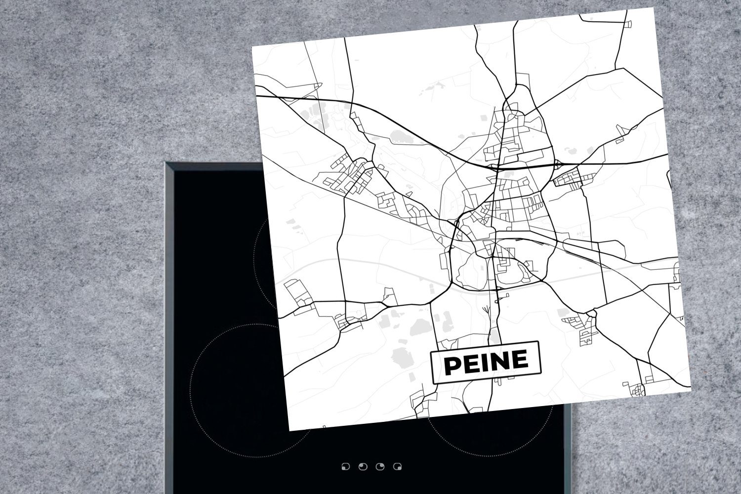 Stadtplan, Vinyl, (1 küche 78x78 cm, für - Arbeitsplatte Peine tlg), MuchoWow Herdblende-/Abdeckplatte Ceranfeldabdeckung, - Karte