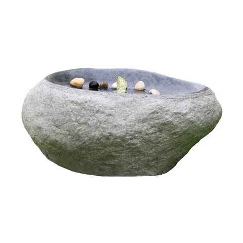 Dehner Gartenbrunnen Rock mit LED, 60 x 40 x 27.5 cm, Polyresin, 60 cm Breite, beleuchtetes Kunststein-Wasserspiel komplett mit Pumpe, Trafo und LED