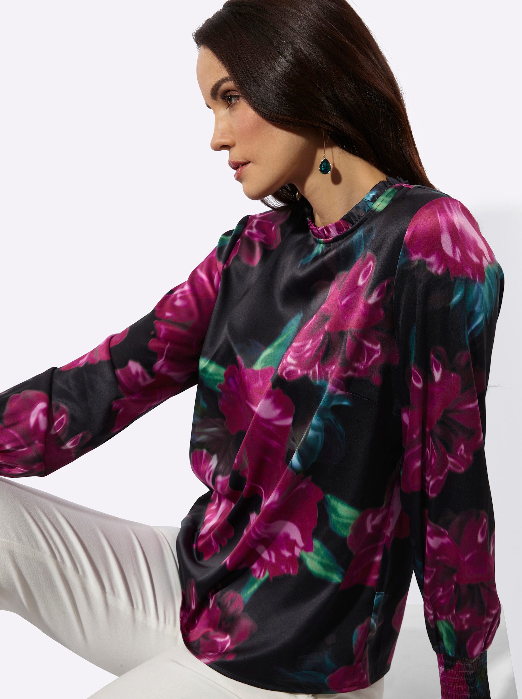creation L Klassische Bluse Satin-Bluse Langarm
