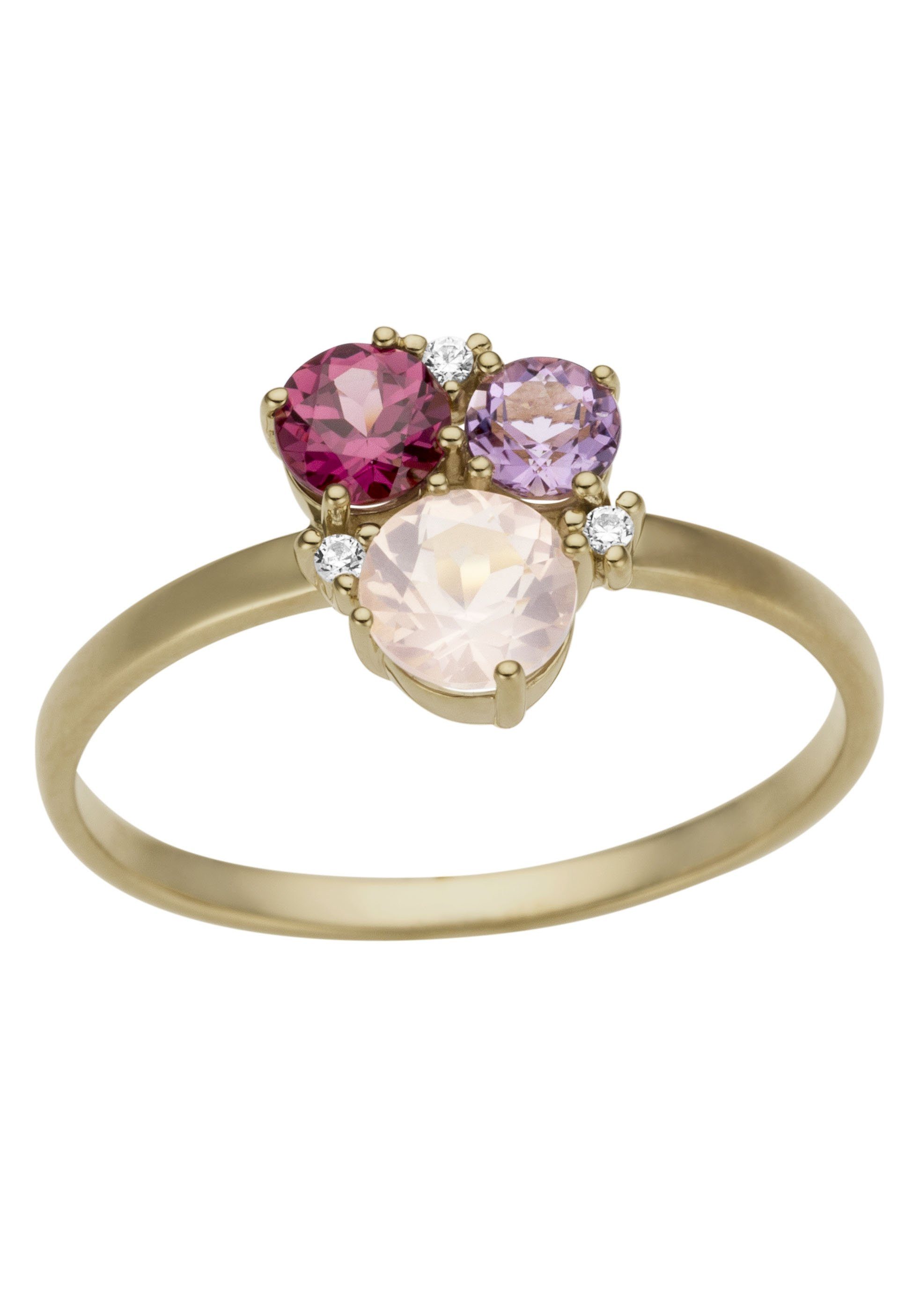 Firetti Goldring Schmuck Geschenk Gold 333 Damenring Goldring Edelstein Farbstein, mit Amethyst, Pink Rhodolit, Rosenquarz - mit Brillanten