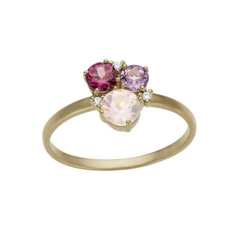 Firetti Goldring Schmuck Geschenk Gold 333 Damenring Goldring Edelstein Farbstein, mit Amethyst, Pink Rhodolit, Rosenquarz - mit Brillanten