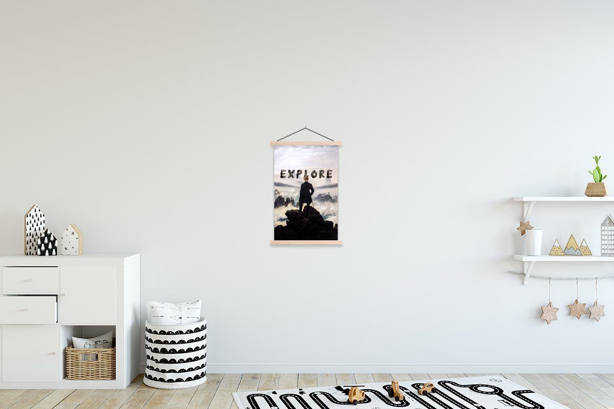 MuchoWow Poster Der Wanderer über den Nebeln - Caspar David Friedrich - Explore, (1 St), Posterleiste, Textilposter für Wohnzimmer, Bilderleiste, Magnetisch