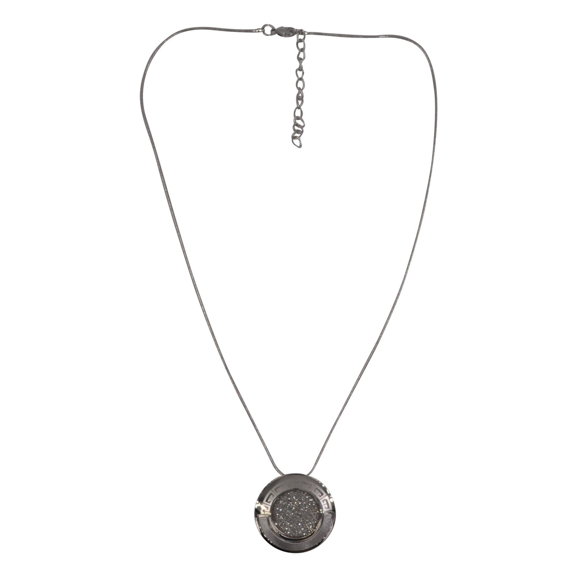 Lange Kette Halskette, silberfarben, mit rundem Anhänger
