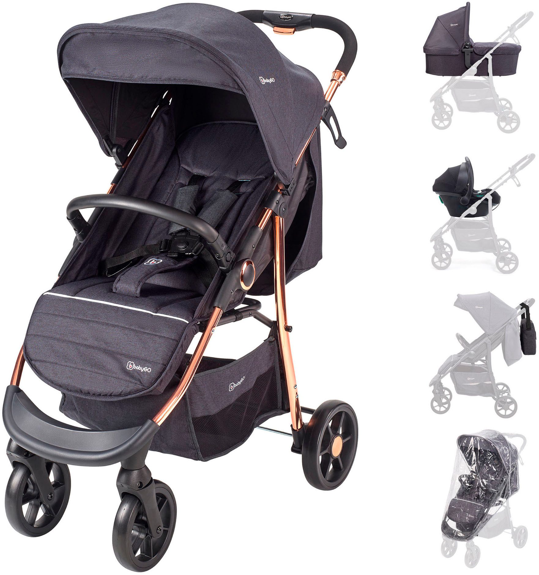 BabyGo Kombi-Kinderwagen Style - 3in1, (Set), inkl. Babyschale mit Adaptern u. Wickeltasche