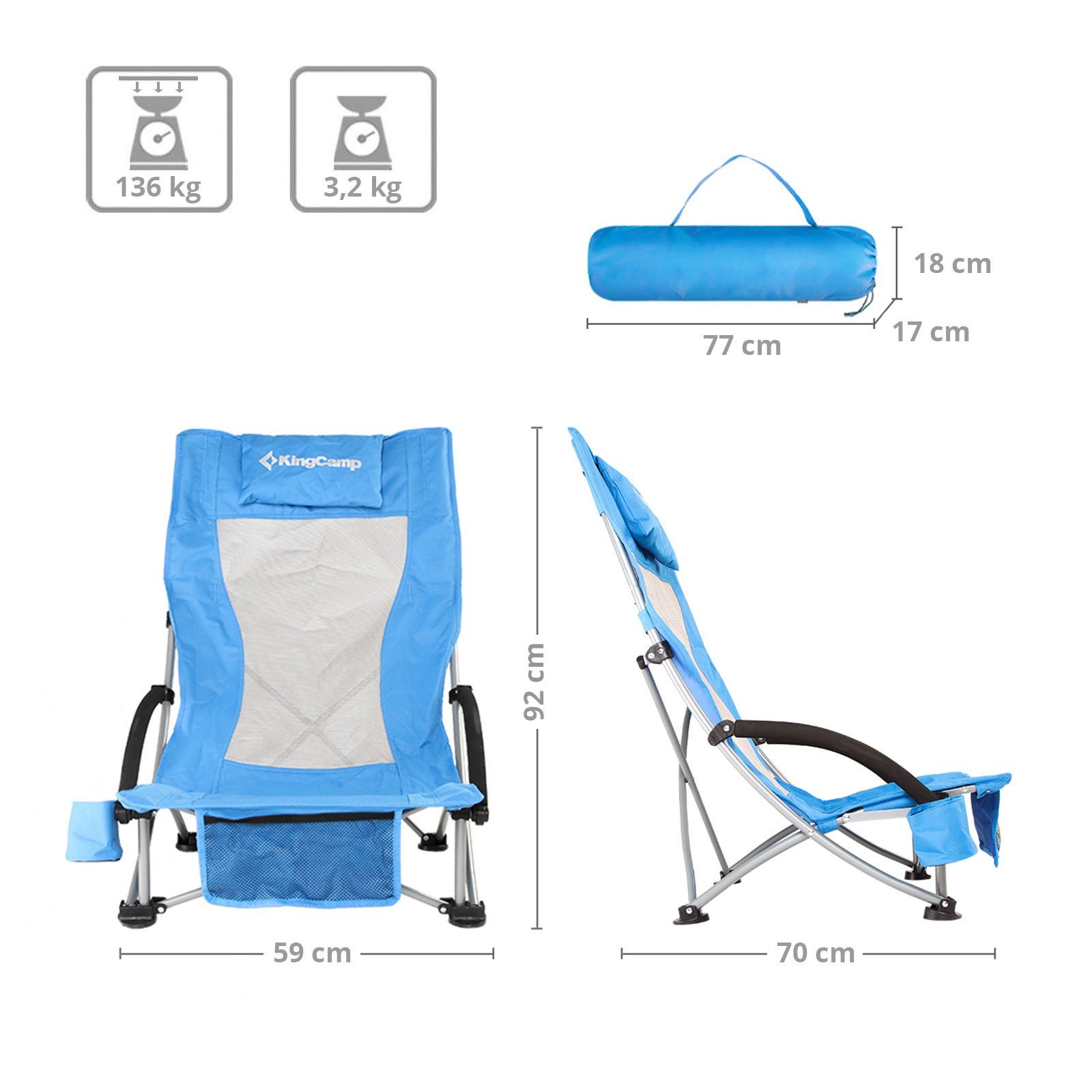 KingCamp Campingstuhl Strand Liege Stuhl Hoch günstig online kaufen