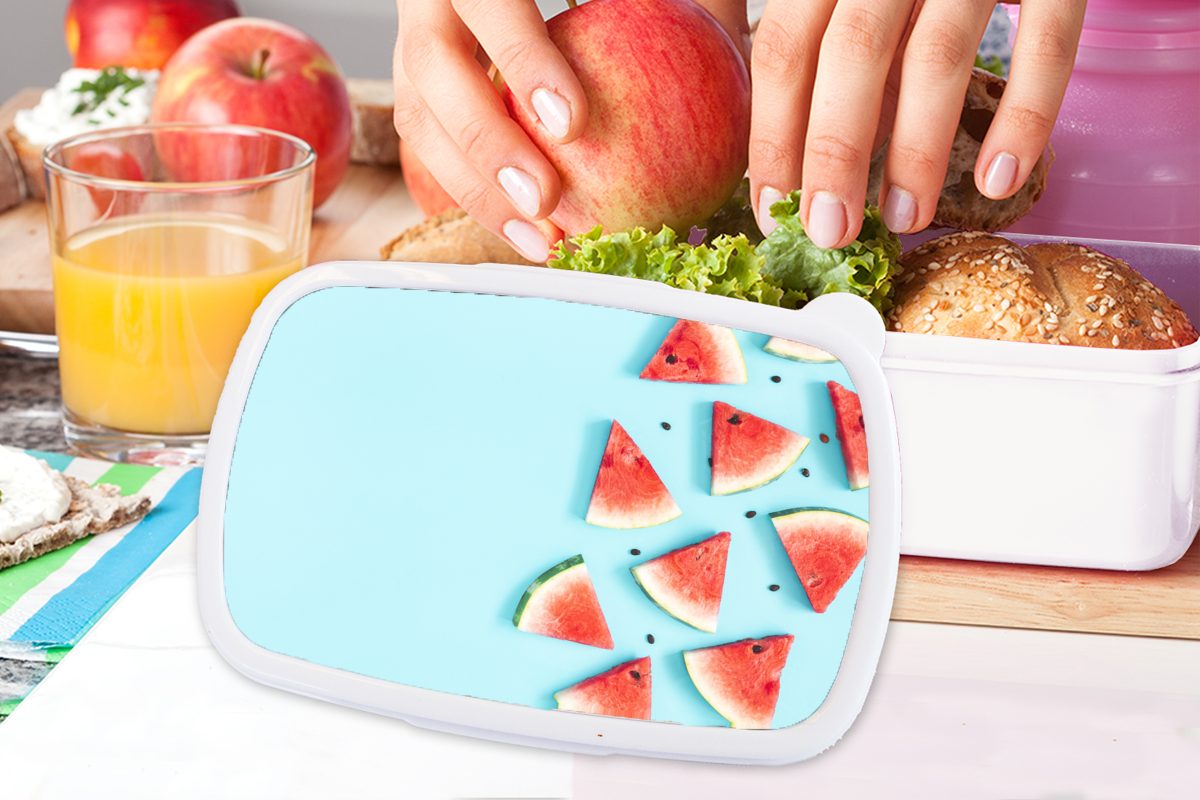 Jungs MuchoWow Sommer Blau, Kinder Wassermelone Lunchbox - Kunststoff, für - Mädchen (2-tlg), Brotdose, und für Erwachsene, und Brotbox weiß