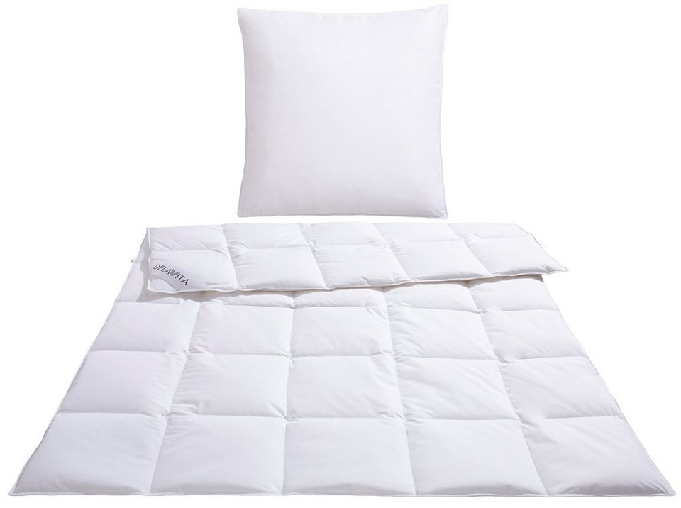 Daunenbettdecke + 3-Kammer-Kopfkissen, Grit, DELAVITA, Füllung: Bettdecke:  100% Gänsedaunen, Bezug: 100% Baumwolle, für den erholsamen Schlaf  entwickelt!