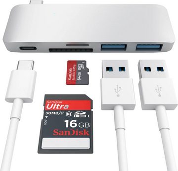 Satechi Type-C Passthrough USB Hub USB-Adapter zu MicroSD-Card, SD-Card, USB Typ C
