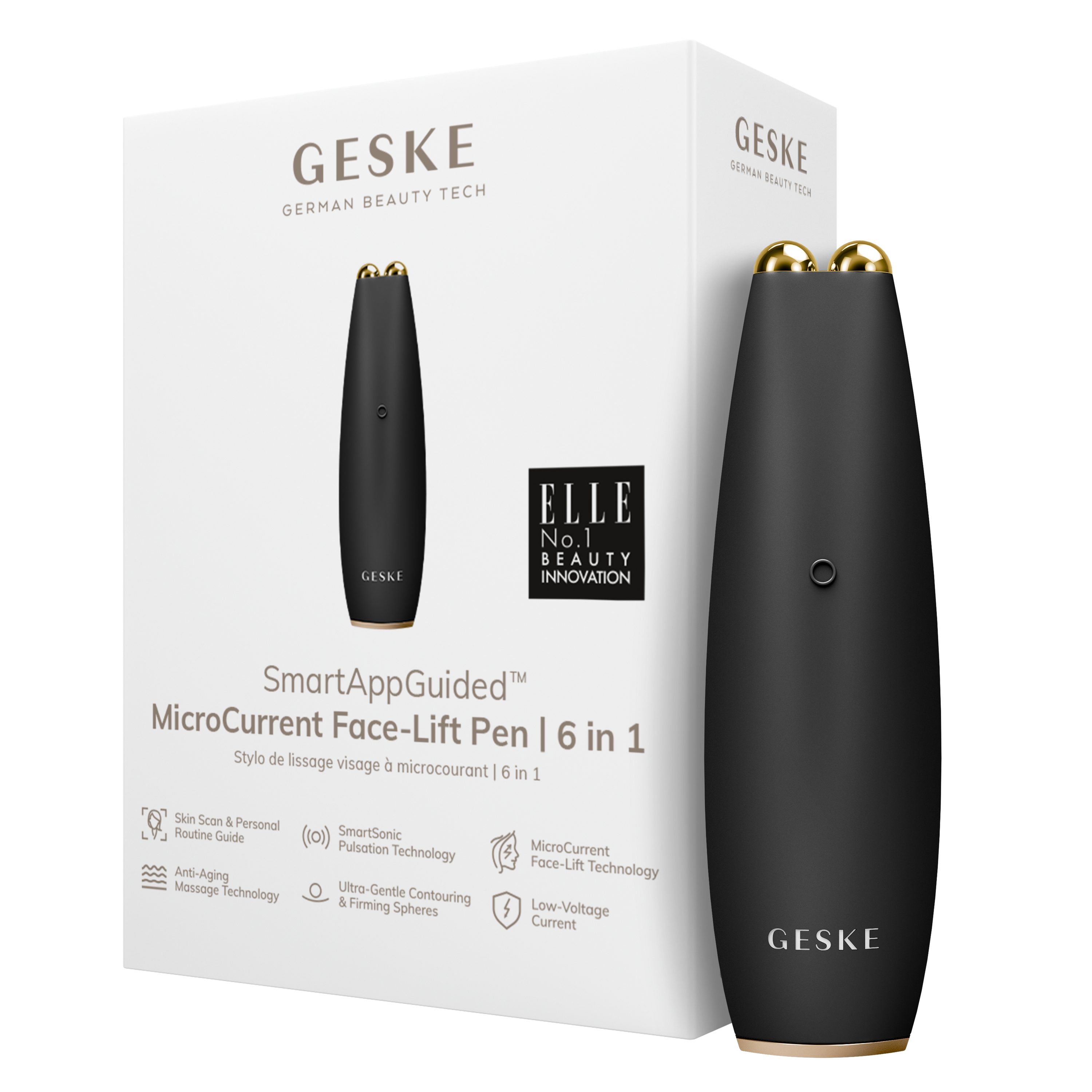 GESKE German Beauty Tech Enhancer SmartAppGuided™ MicroCurrent Face-Lift Pen 6 in 1, Packung (Gerät & USB-Ladekabel), 2-tlg., Gerät inkl. kostenloser APP (SmartAppGuided Device), Mit der GESKE App erhältst Du deine personalisierte Hautpflegeroutine. Gray