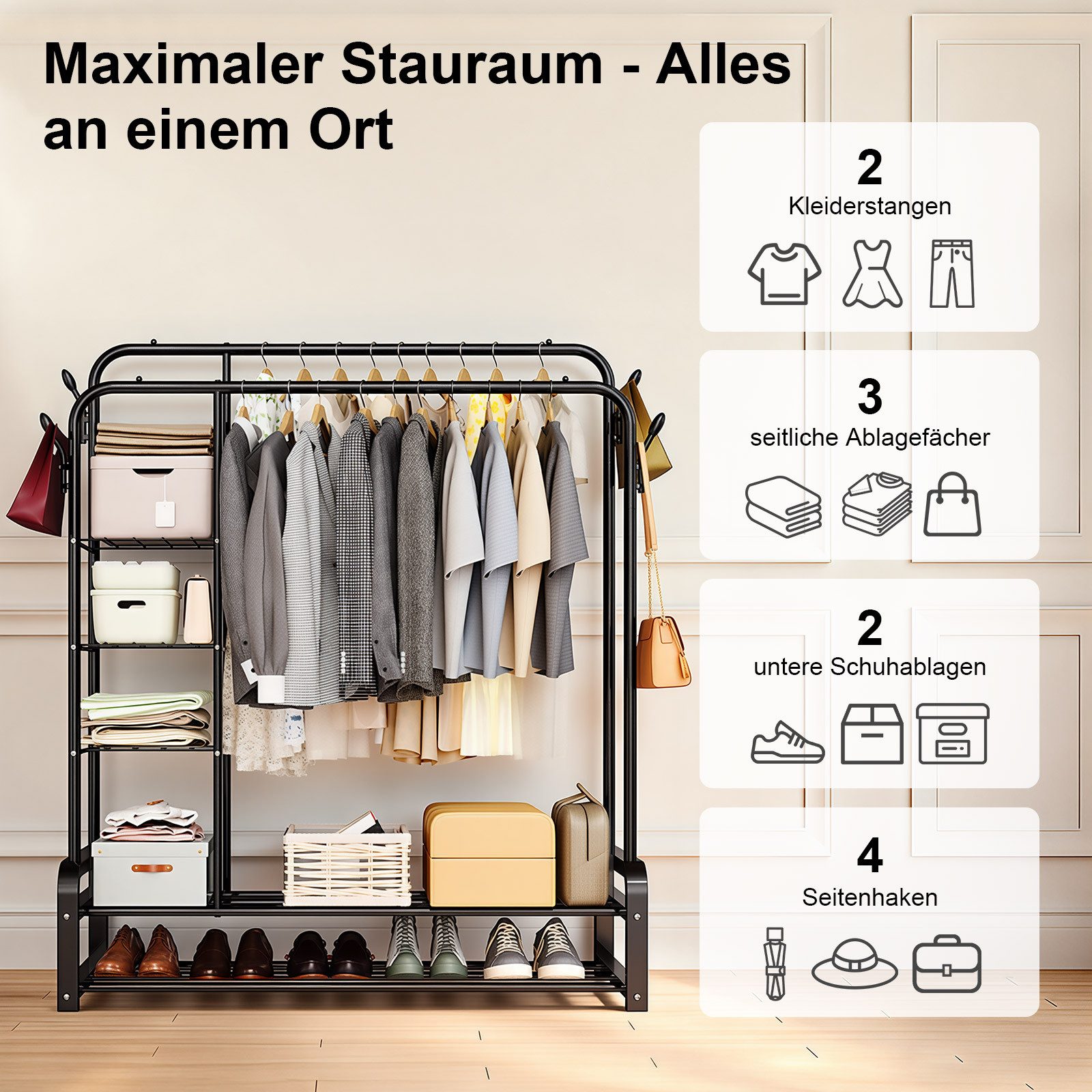 loefme Kleiderständer Kleiderständer Kleiderstange Doppelstab Garderobenstä günstig online kaufen