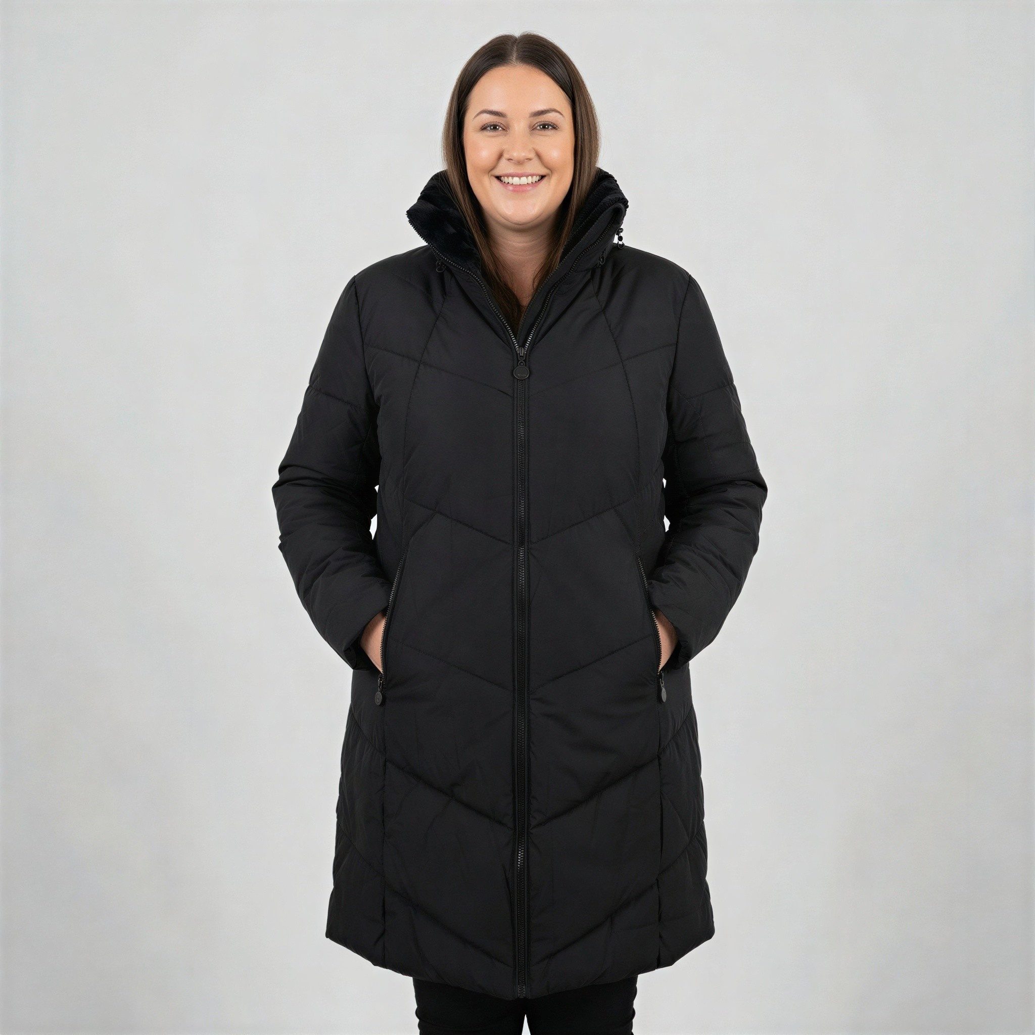 Cherry Berry Kurzmantel Damen Steppmantel Schwarz leichte Übergangsjacke auch in großen Größen erhältlich