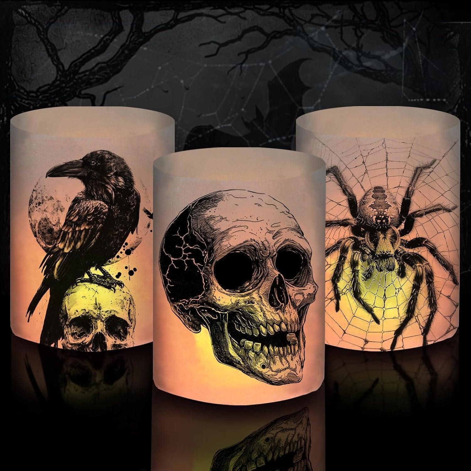 LuxusKollektion Windlicht Windlicht Halloween Totenkopf Krähe Spinne Kerzen Halloween Deko B