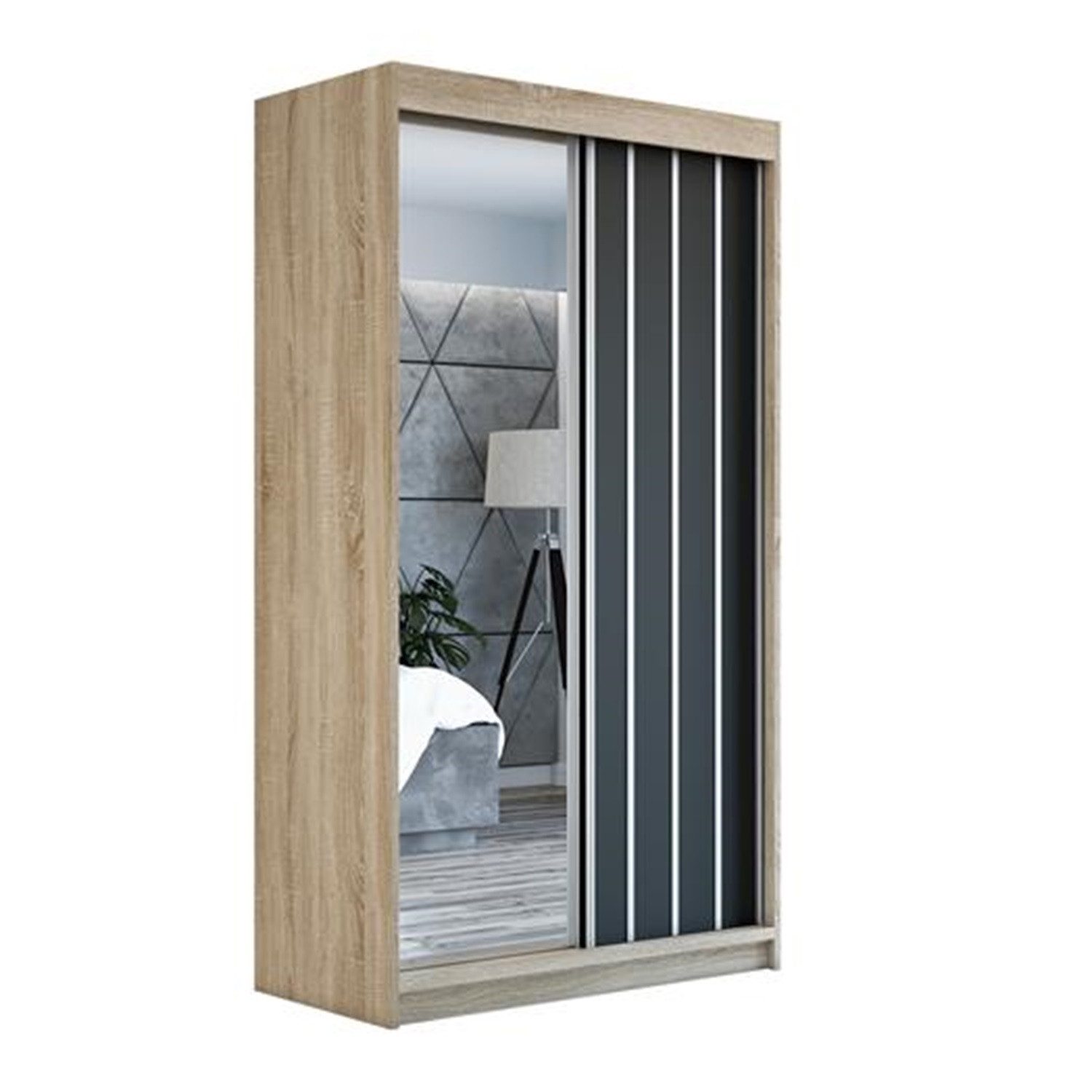 A&J MöbelLand GmbH Schiebetürenschrank VIGO mit Spiegel. (nur für kurze Zeit! TOP ANGEBOT! Geräumiger Schrank mit viel Stauraum:6 Regalen und 1 Kleiderstange – -ideal zur Aufbewahrung von Kleidung und Accessoires. TOP PRODUKT! Farbe und Größe (120 cm, 160