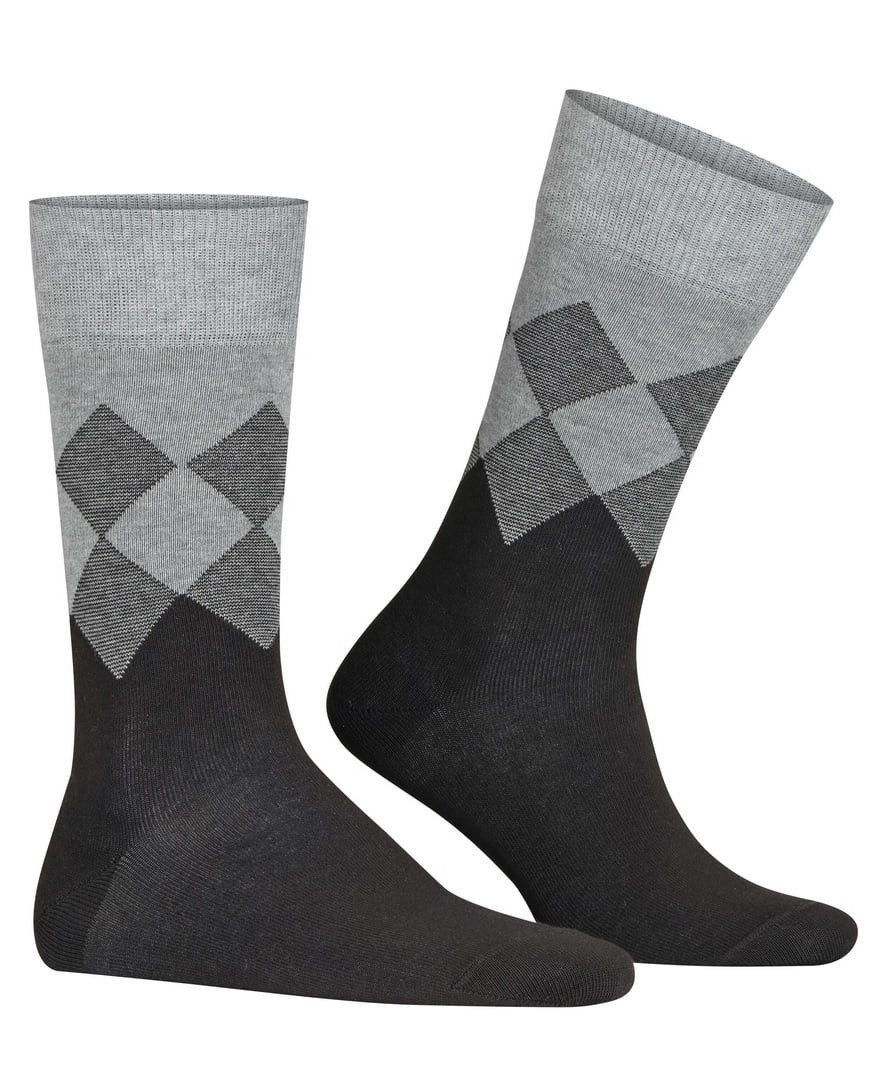Burlington Socken Tagessocke Hampstead (Argyle-Muster, Bio-Baumwolle) schwarz/grau